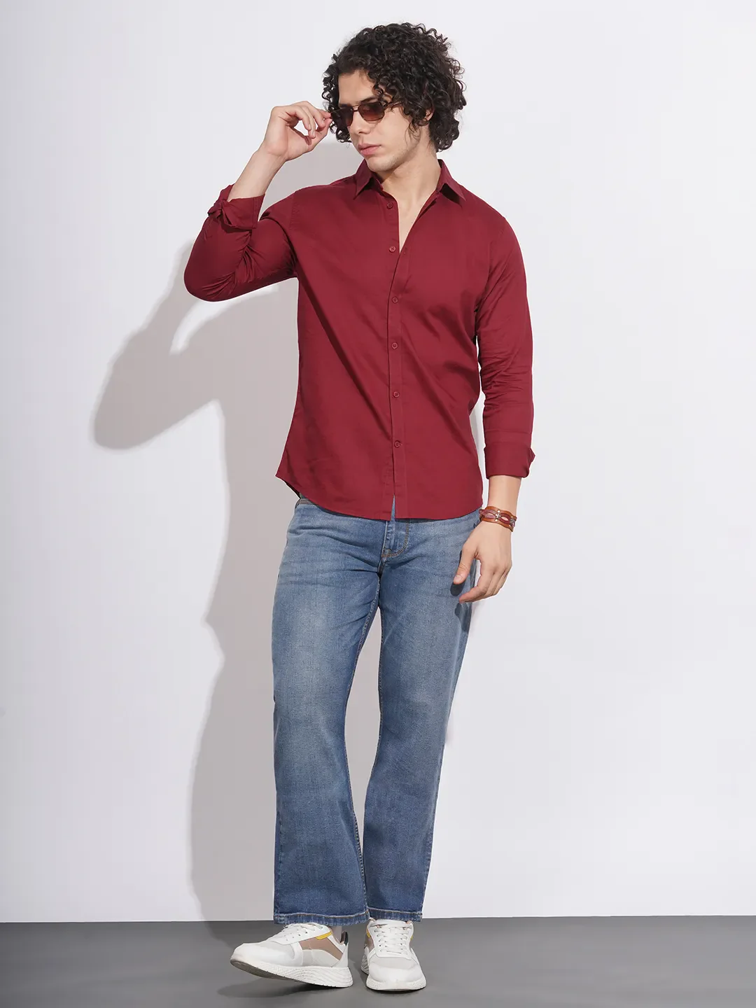 Red Slim Straight Fit Regular Collar Long Sleeves Men's Shirt by Being Human Clothing - Image 4