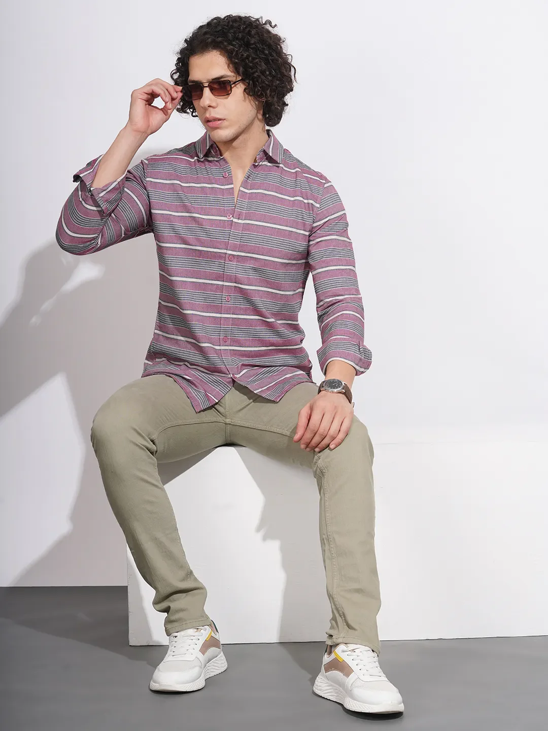 Mauve Slim Fit Regular Collar Men's Shirt by Being Human Clothing - Image 4