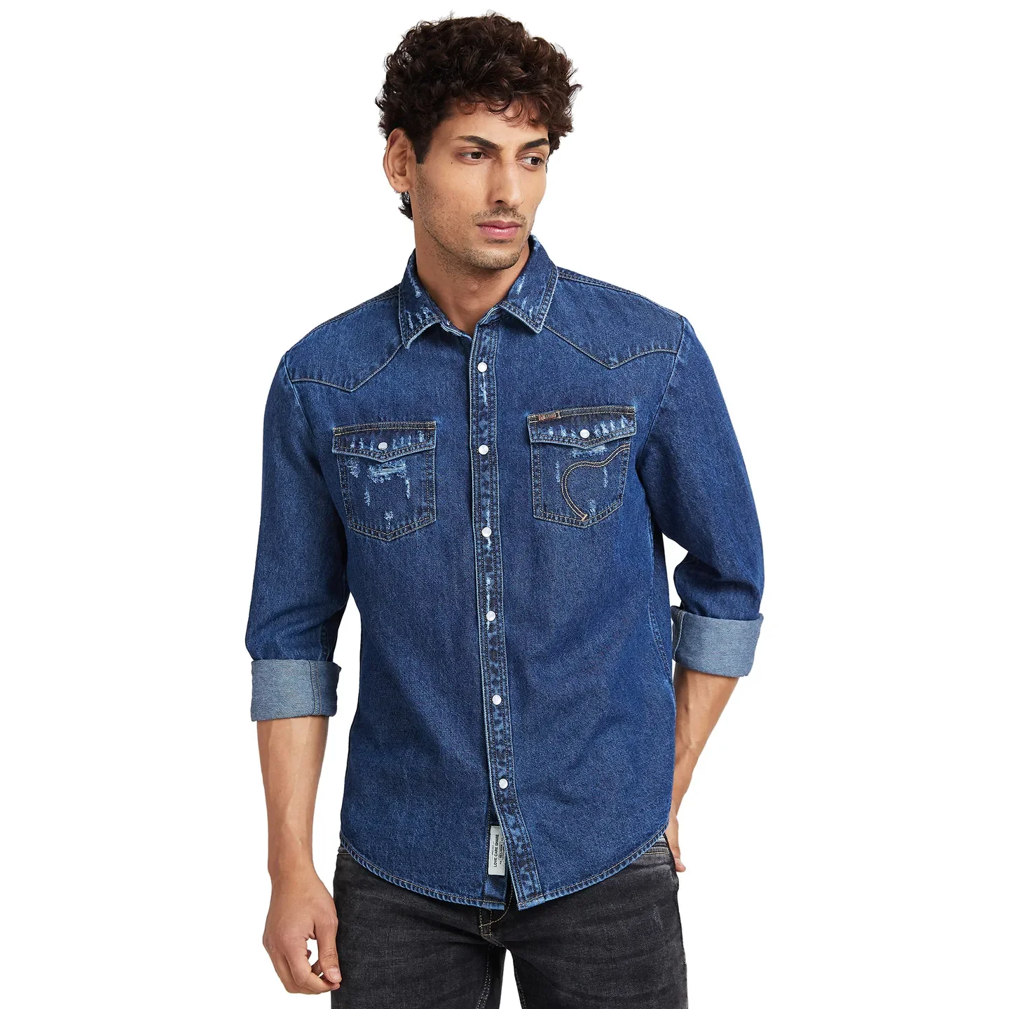 Blue Slim Straight Fit Regular Collar Long Sleeves Men's Shirt by Being Human Clothing