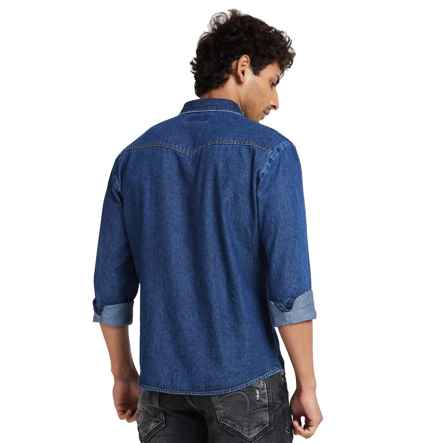 Blue Slim Straight Fit Regular Collar Long Sleeves Men's Shirt by Being Human Clothing - Image 3
