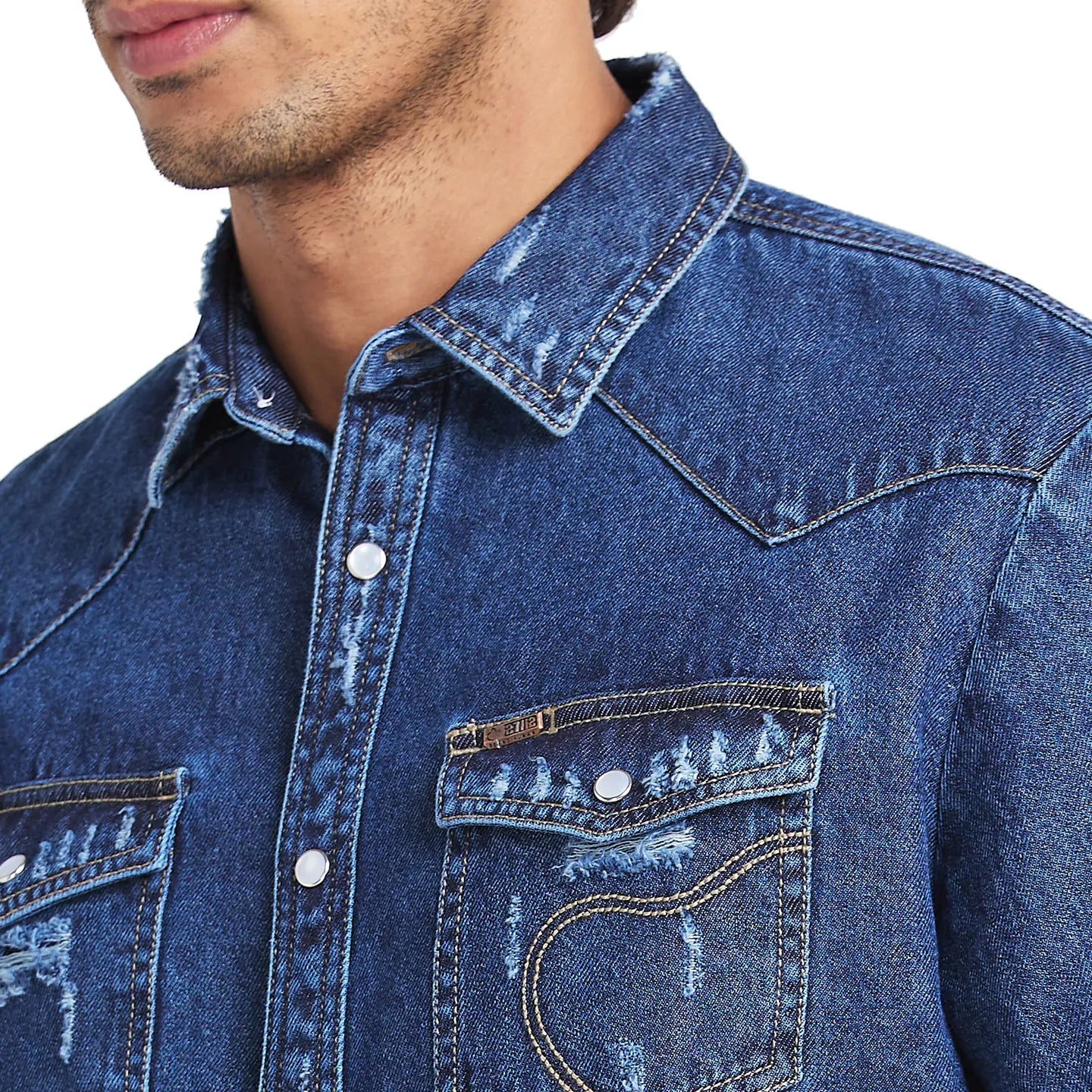 Blue Slim Straight Fit Regular Collar Long Sleeves Men's Shirt by Being Human Clothing - Image 4
