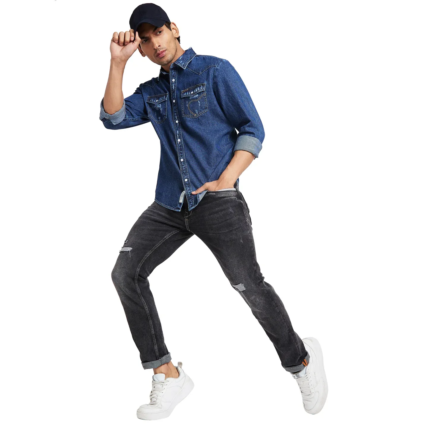 Blue Slim Straight Fit Regular Collar Long Sleeves Men's Shirt by Being Human Clothing - Image 6