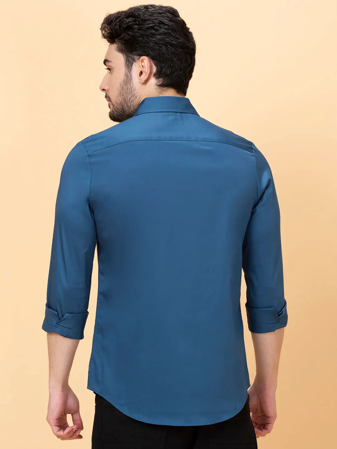 Midnight Blue Slim Fit Regular Collar Men's Shirt by Being Human Clothing - Image 3