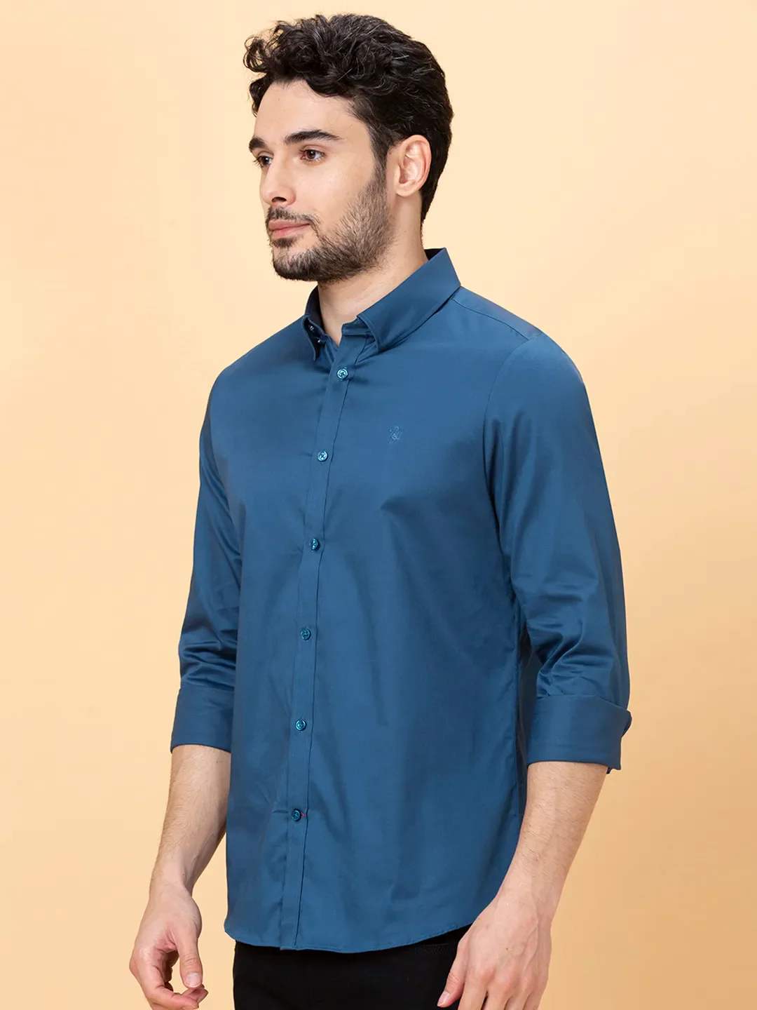 Midnight Blue Slim Fit Regular Collar Men's Shirt by Being Human Clothing - Image 4