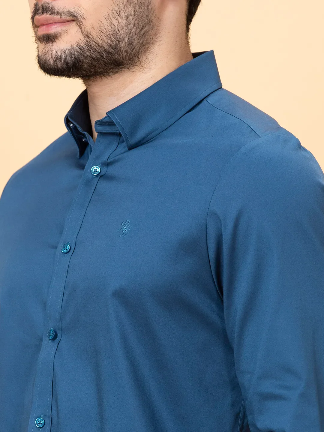 Midnight Blue Slim Fit Regular Collar Men's Shirt by Being Human Clothing - Image 5