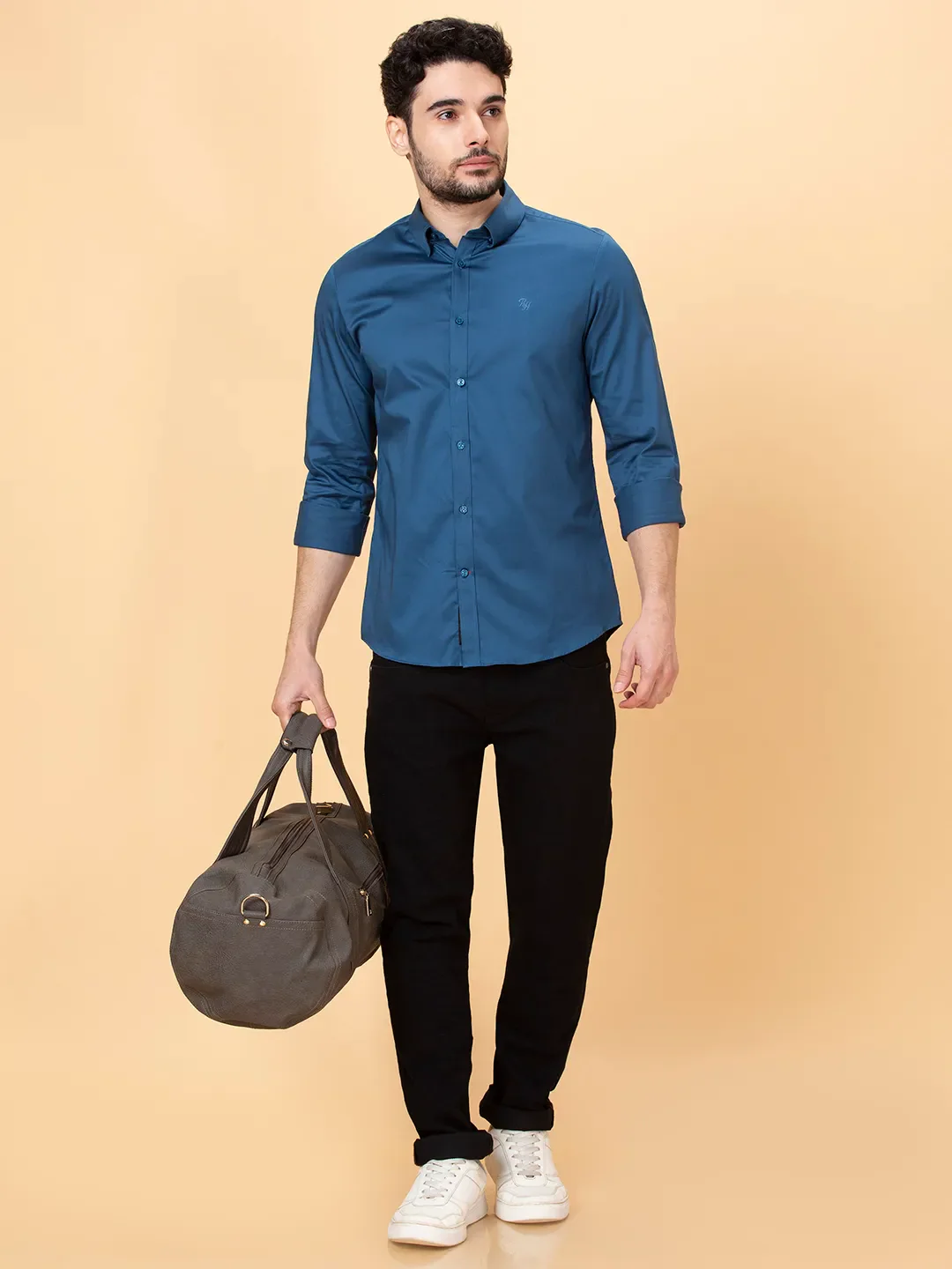 Midnight Blue Slim Fit Regular Collar Men's Shirt by Being Human Clothing - Image 6