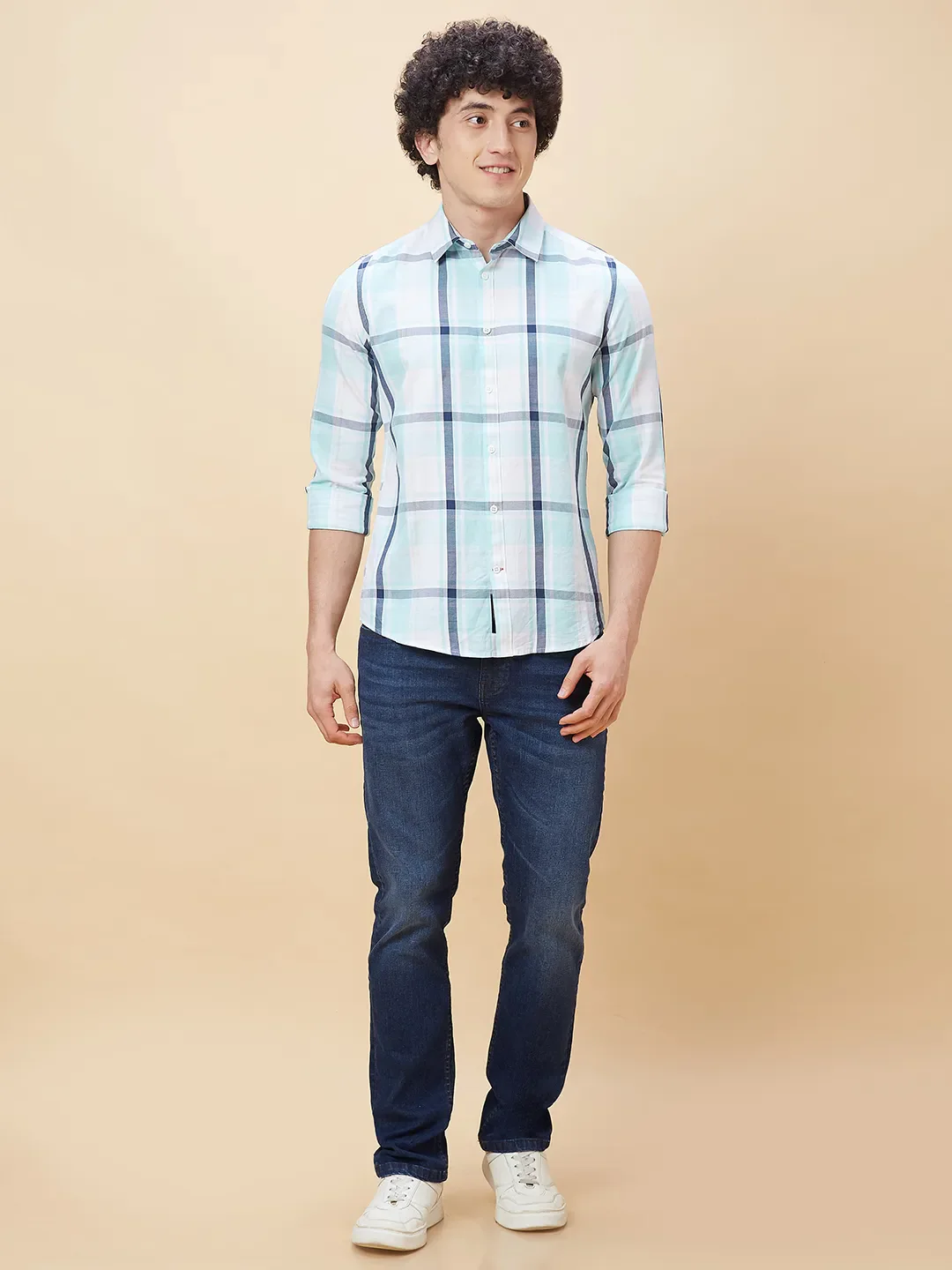 Green Slim Straight Fit Regular Collar Long Sleeves Men's Shirt by Being Human Clothing - Image 2