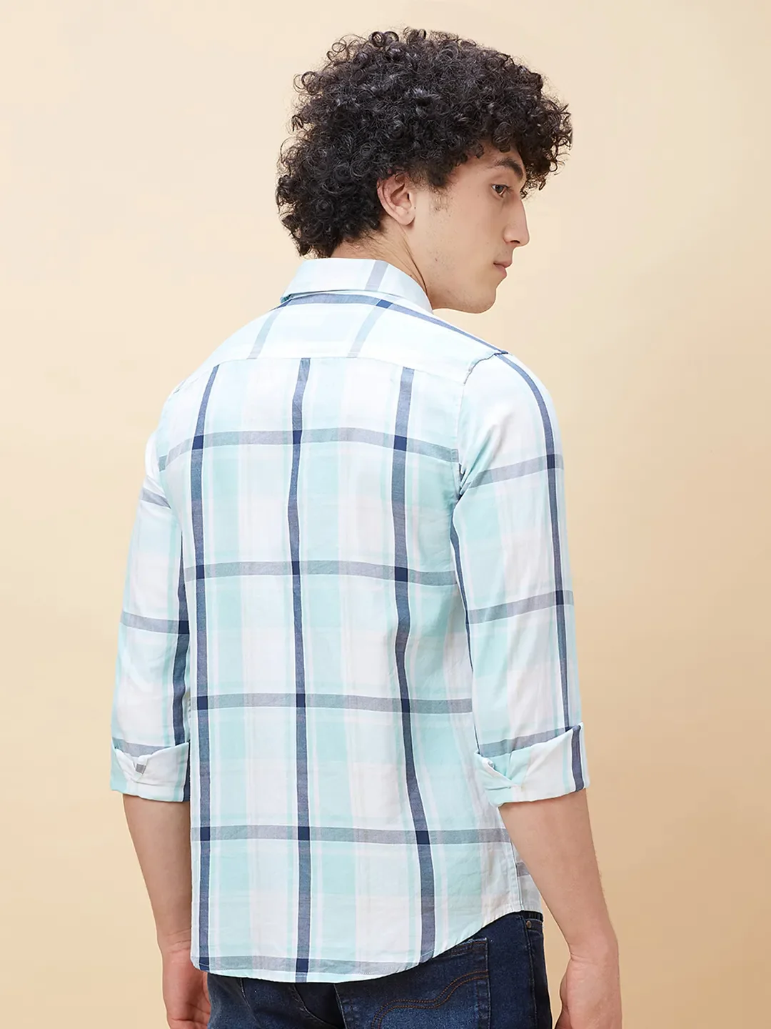 Green Slim Straight Fit Regular Collar Long Sleeves Men's Shirt by Being Human Clothing - Image 3