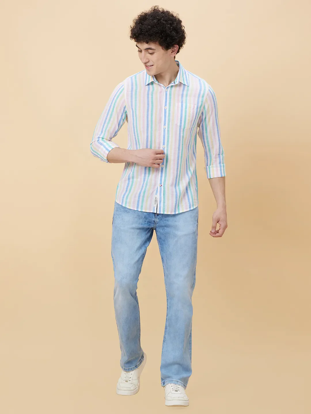 Multicolor Slim Fit Regular Collar Men's Shirt by Being Human Clothing - Image 2