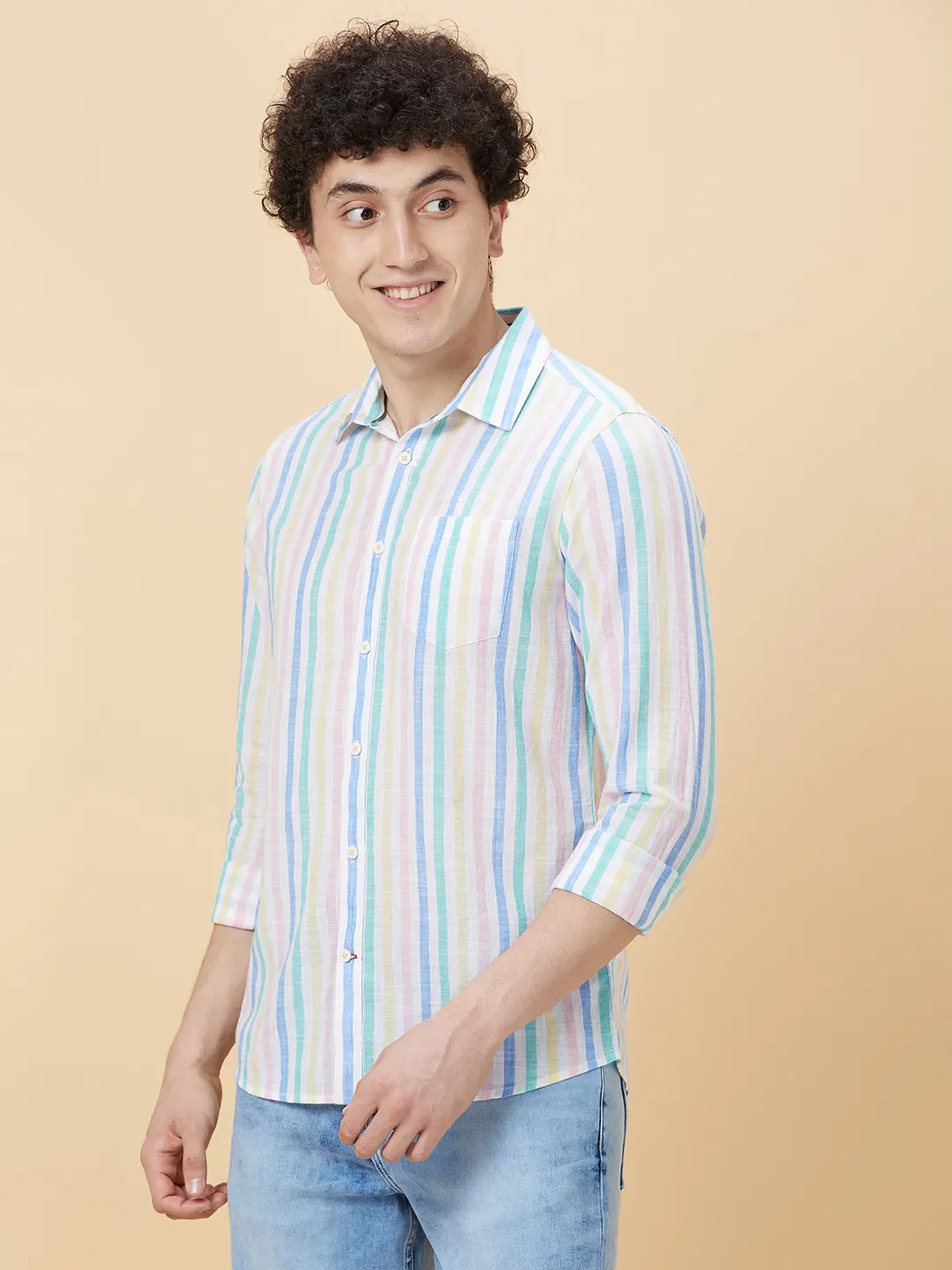 Multicolor Slim Fit Regular Collar Men's Shirt by Being Human Clothing - Image 3