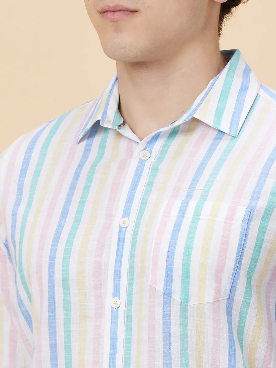Multicolor Slim Fit Regular Collar Men's Shirt by Being Human Clothing - Image 5