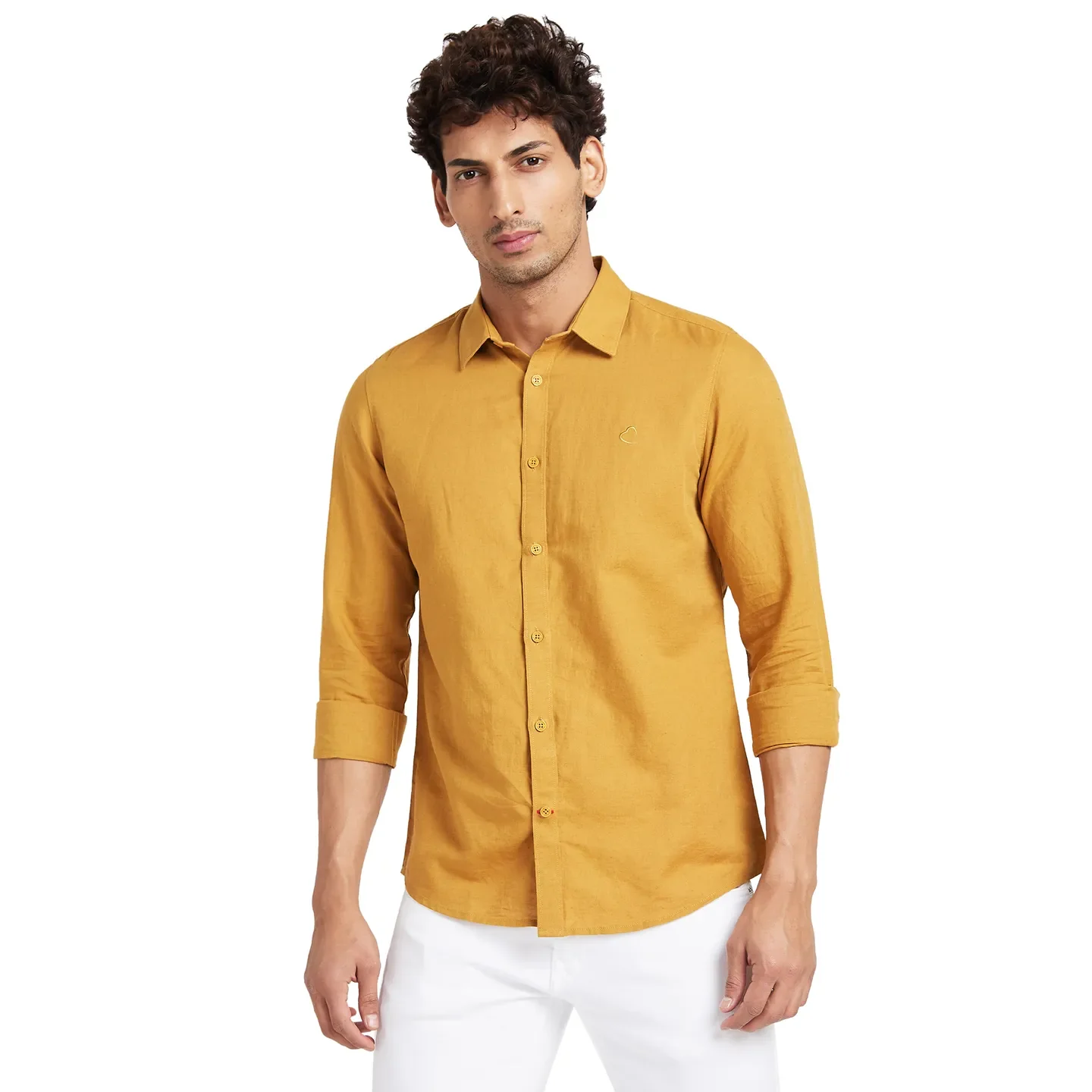 Mustard Slim Fit Regular Collar Men's Shirt by Being Human Clothing