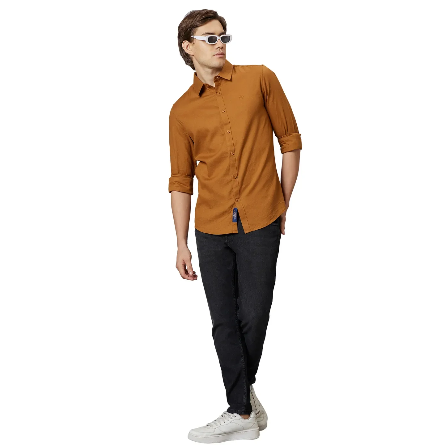 Yellow Slim Straight Fit Regular Collar Long Sleeves Men's Shirt by Being Human Clothing - Image 6