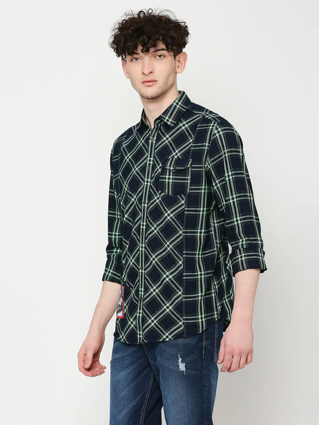 Blue Slim Straight Fit Regular Collar Long Sleeves Men's Shirt by Being Human Clothing - Image 2