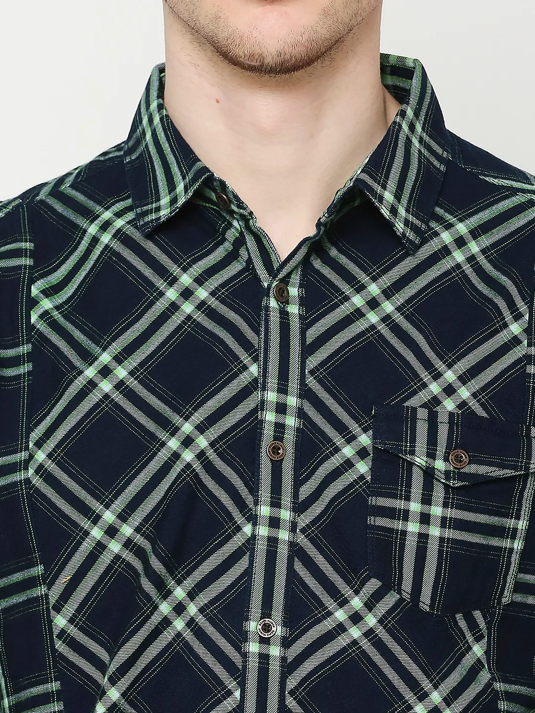 Blue Slim Straight Fit Regular Collar Long Sleeves Men's Shirt by Being Human Clothing - Image 5