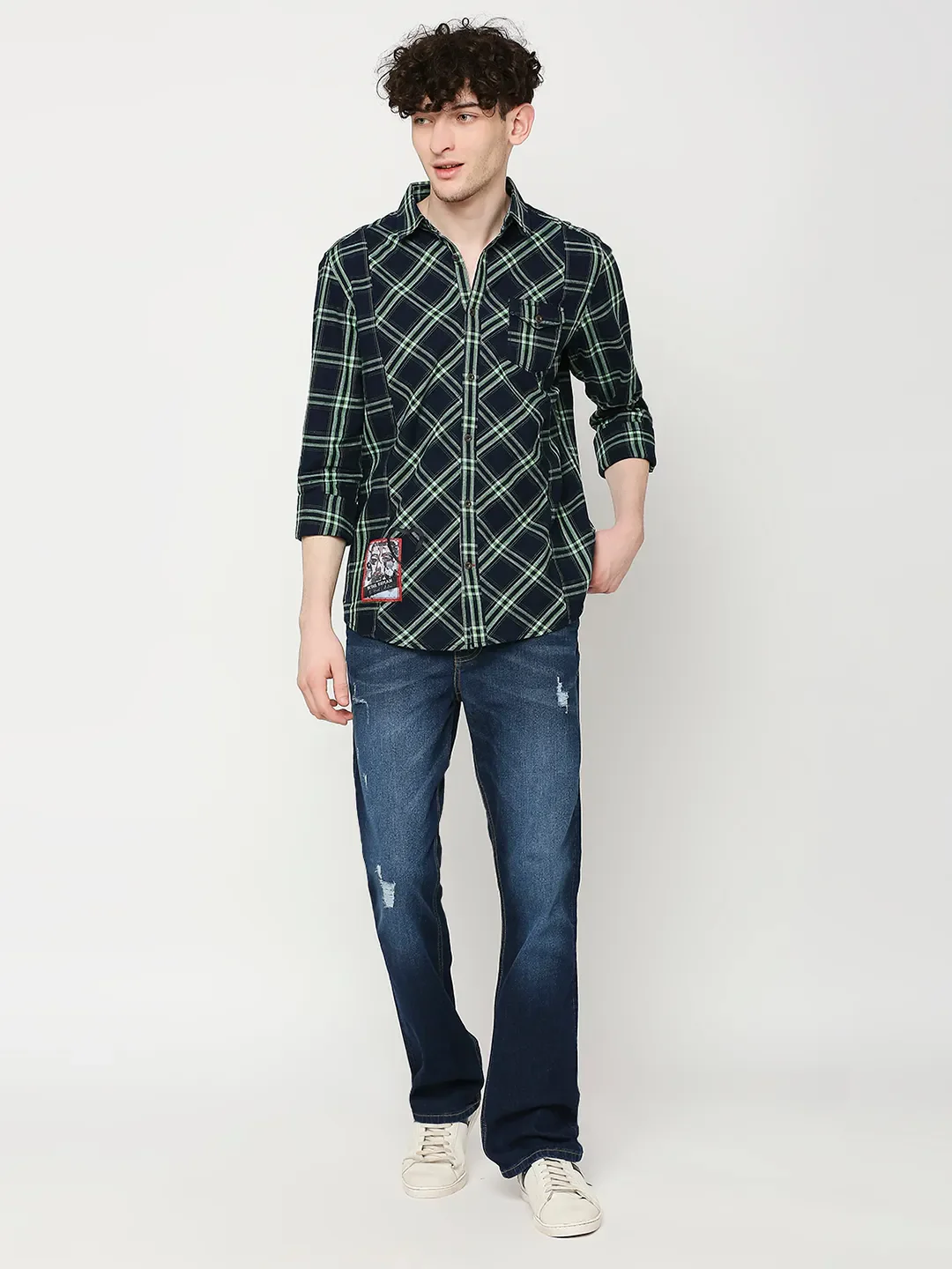 Blue Slim Straight Fit Regular Collar Long Sleeves Men's Shirt by Being Human Clothing - Image 6