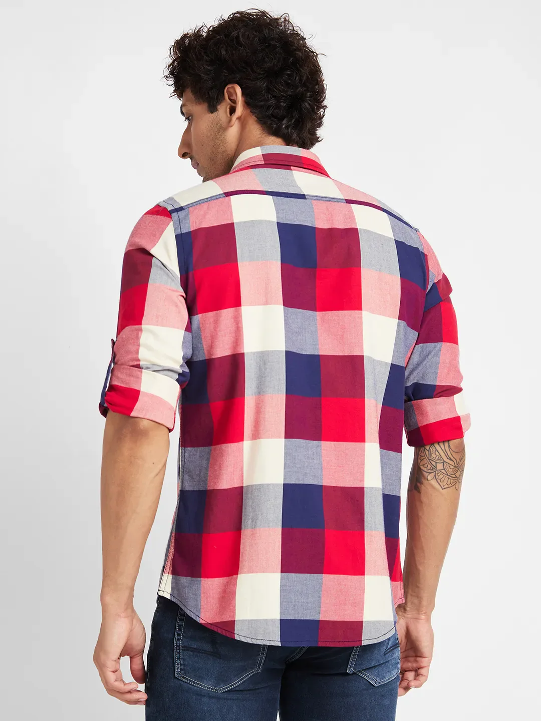 Blue Slim Straight Fit Regular Collar Long Sleeves Men's Shirt by Being Human Clothing - Image 4