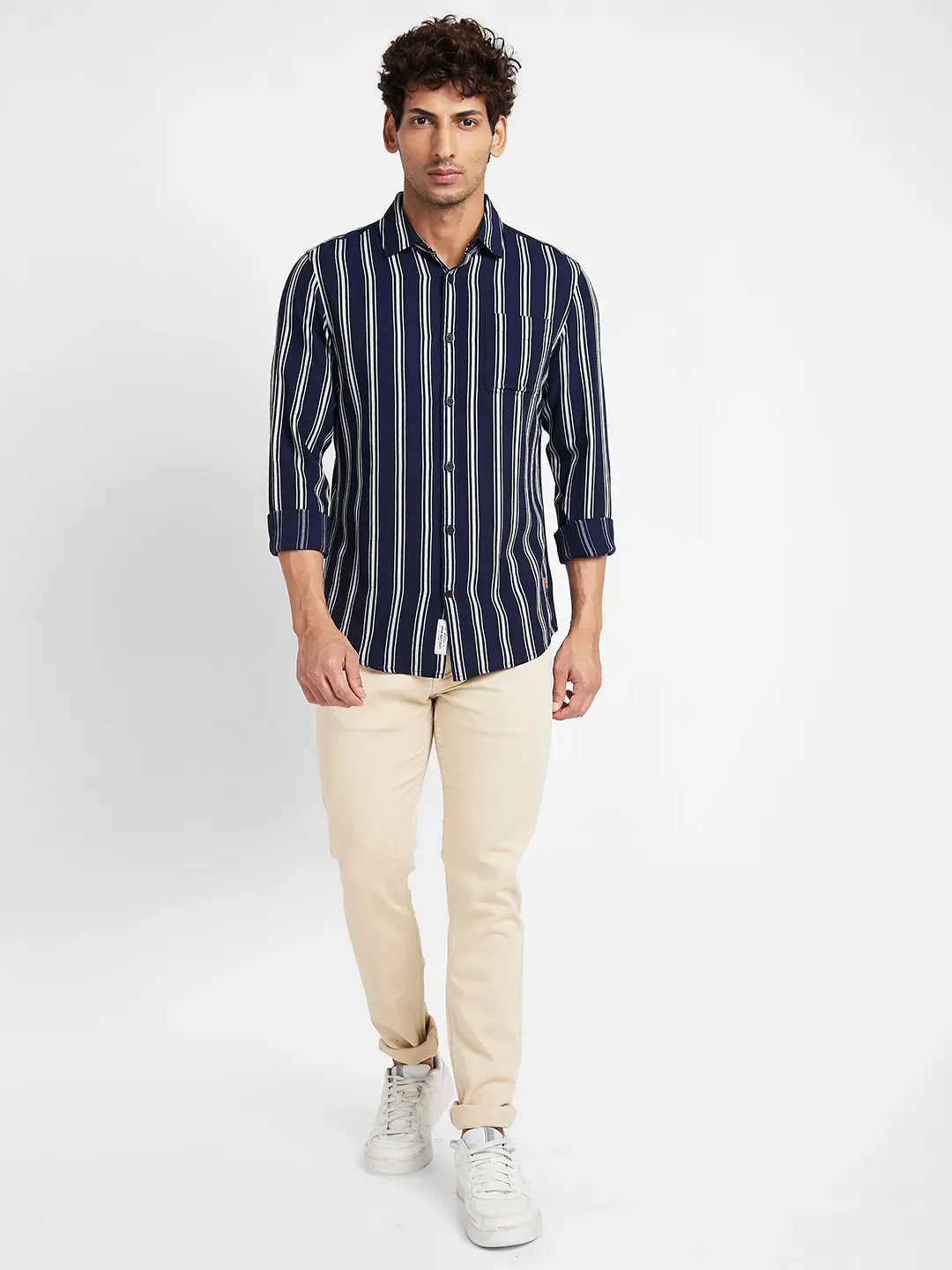 Blue Slim Straight Fit Regular Collar Long Sleeves Men's Shirt by Being Human Clothing - Image 2