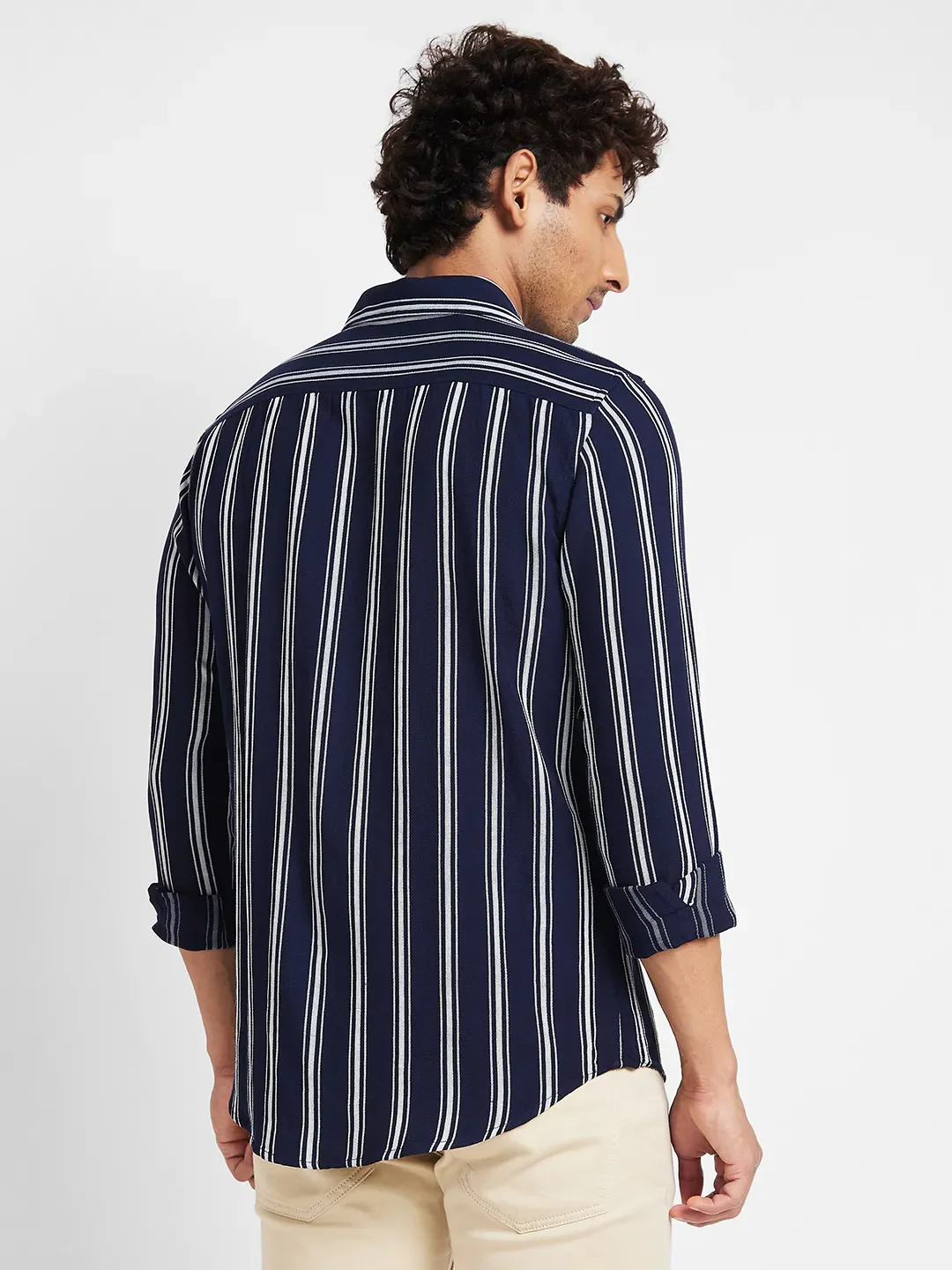Blue Slim Straight Fit Regular Collar Long Sleeves Men's Shirt by Being Human Clothing - Image 4