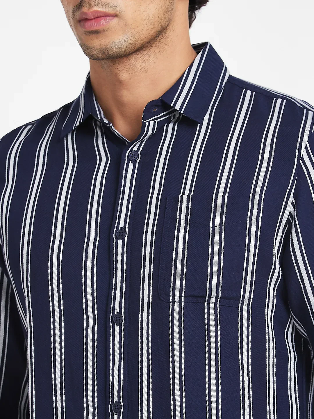 Blue Slim Straight Fit Regular Collar Long Sleeves Men's Shirt by Being Human Clothing - Image 5