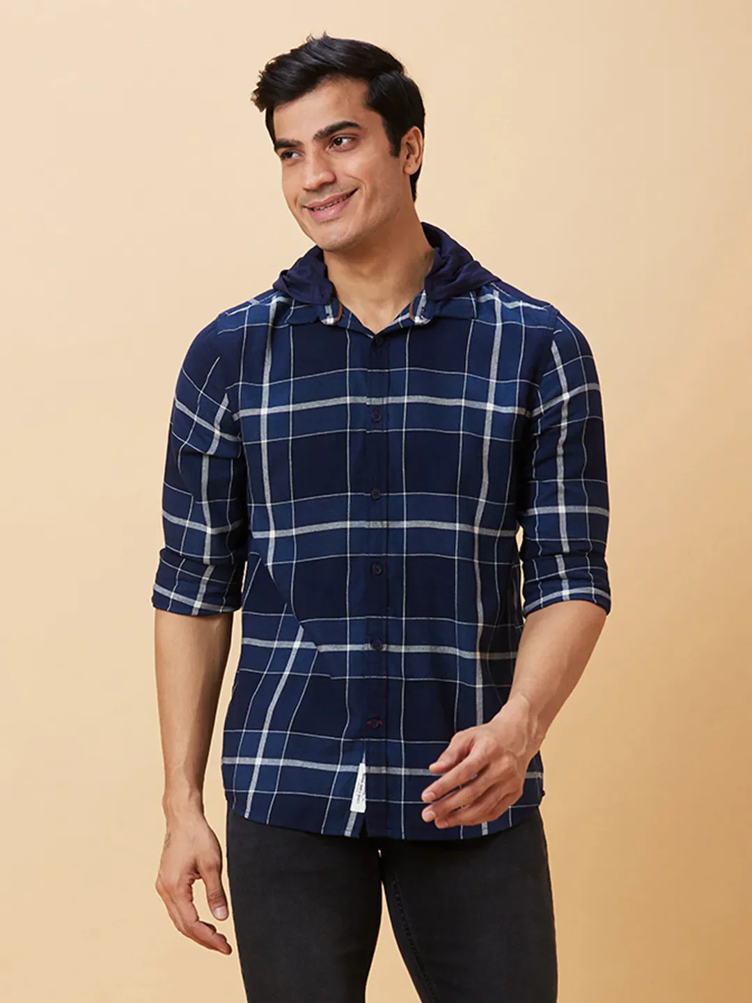 Blue Slim Straight Fit Regular Collar Long Sleeves Men's Shirt by Being Human Clothing