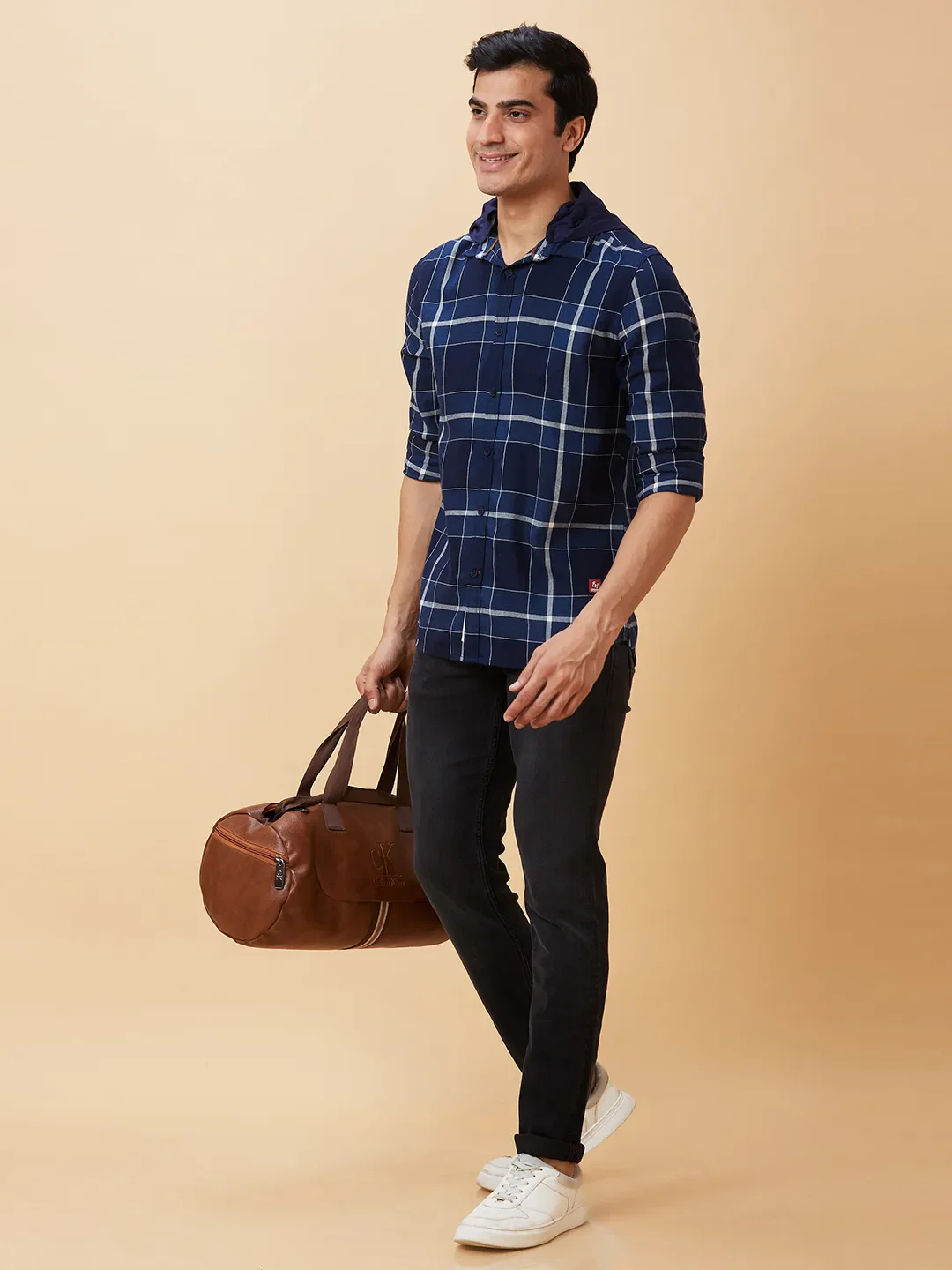 Blue Slim Straight Fit Regular Collar Long Sleeves Men's Shirt by Being Human Clothing - Image 4