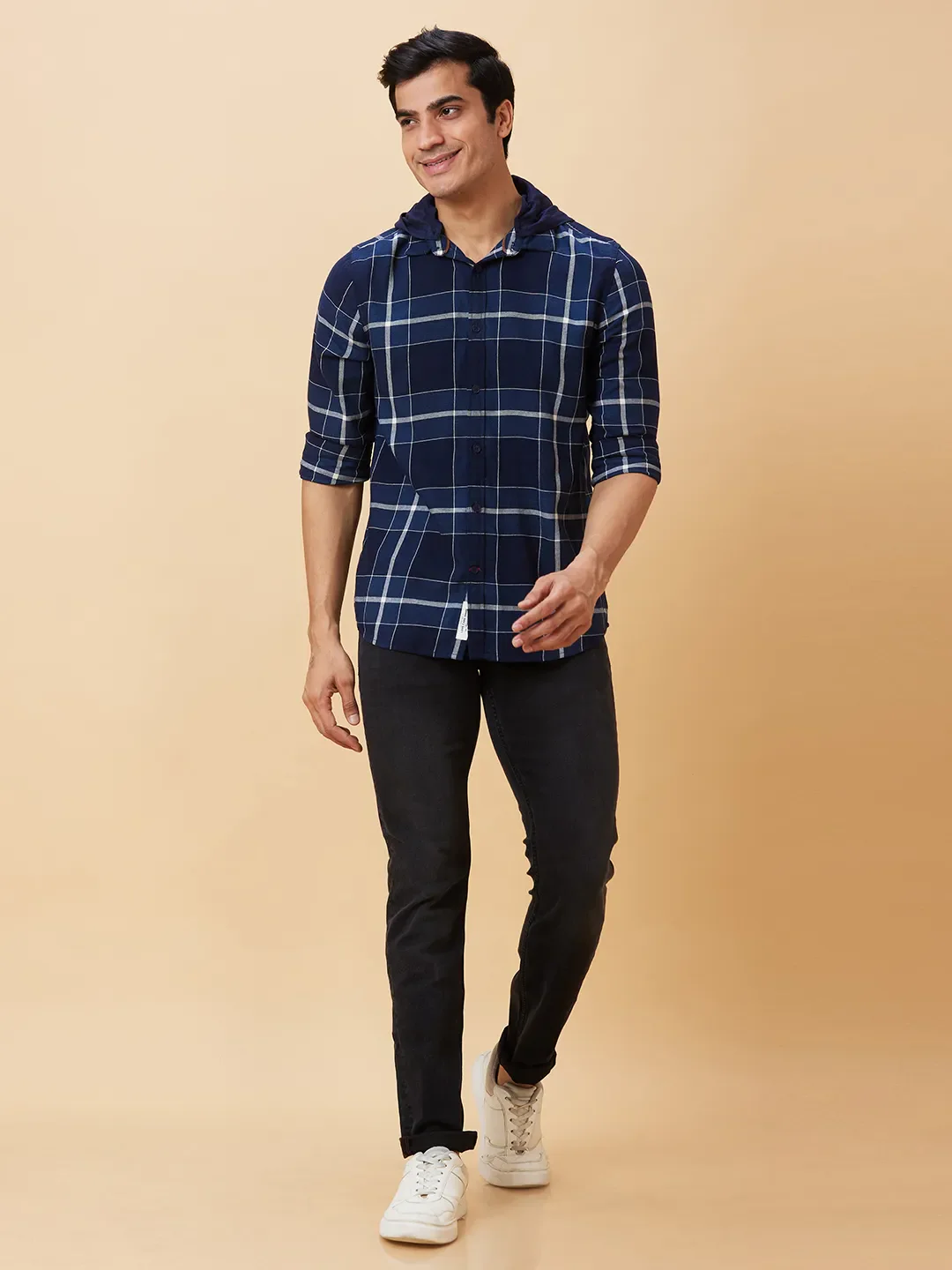 Blue Slim Straight Fit Regular Collar Long Sleeves Men's Shirt by Being Human Clothing - Image 5