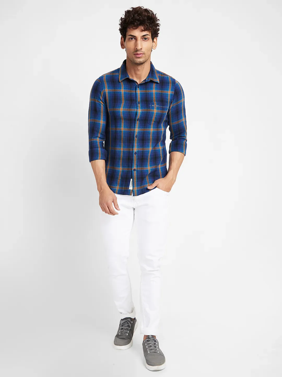 Navy Slim Fit Regular Collar Men's Shirt by Being Human Clothing - Image 2
