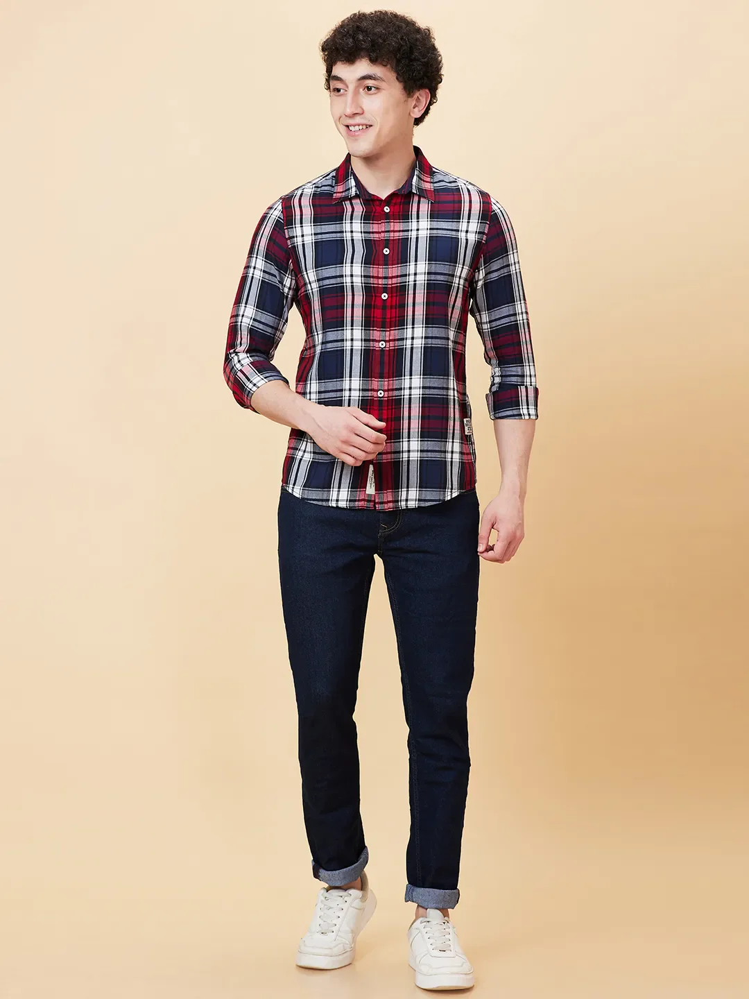 Blue Slim Straight Fit Regular Collar Long Sleeves Men's Shirt by Being Human Clothing
