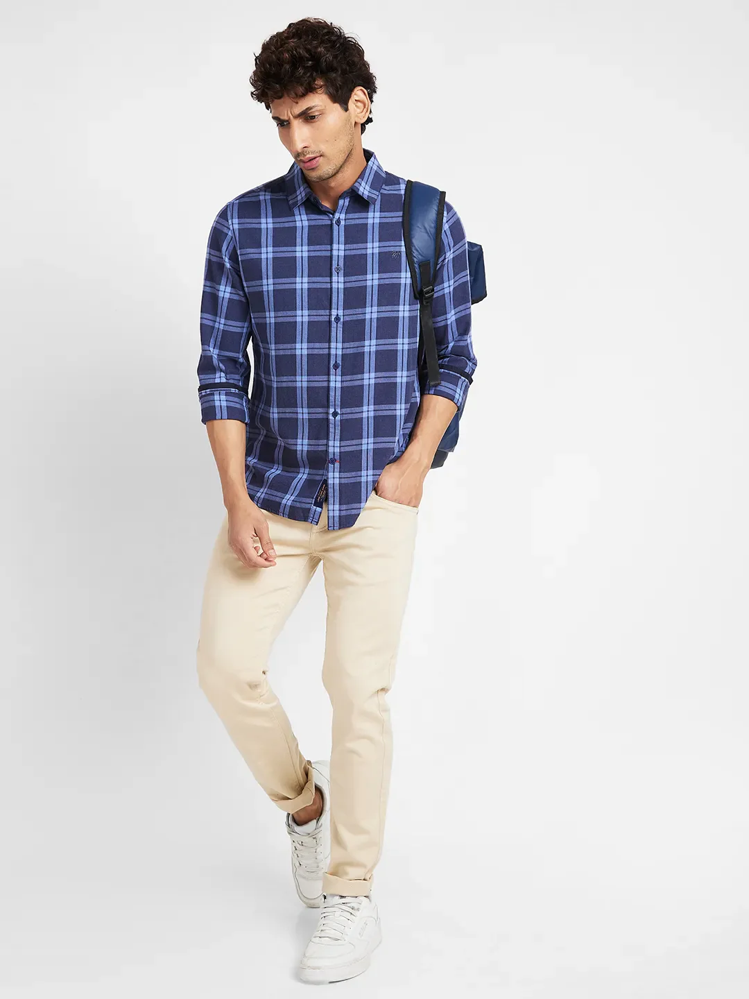 Navy Slim Fit Regular Collar Men's Shirt by Being Human Clothing - Image 6
