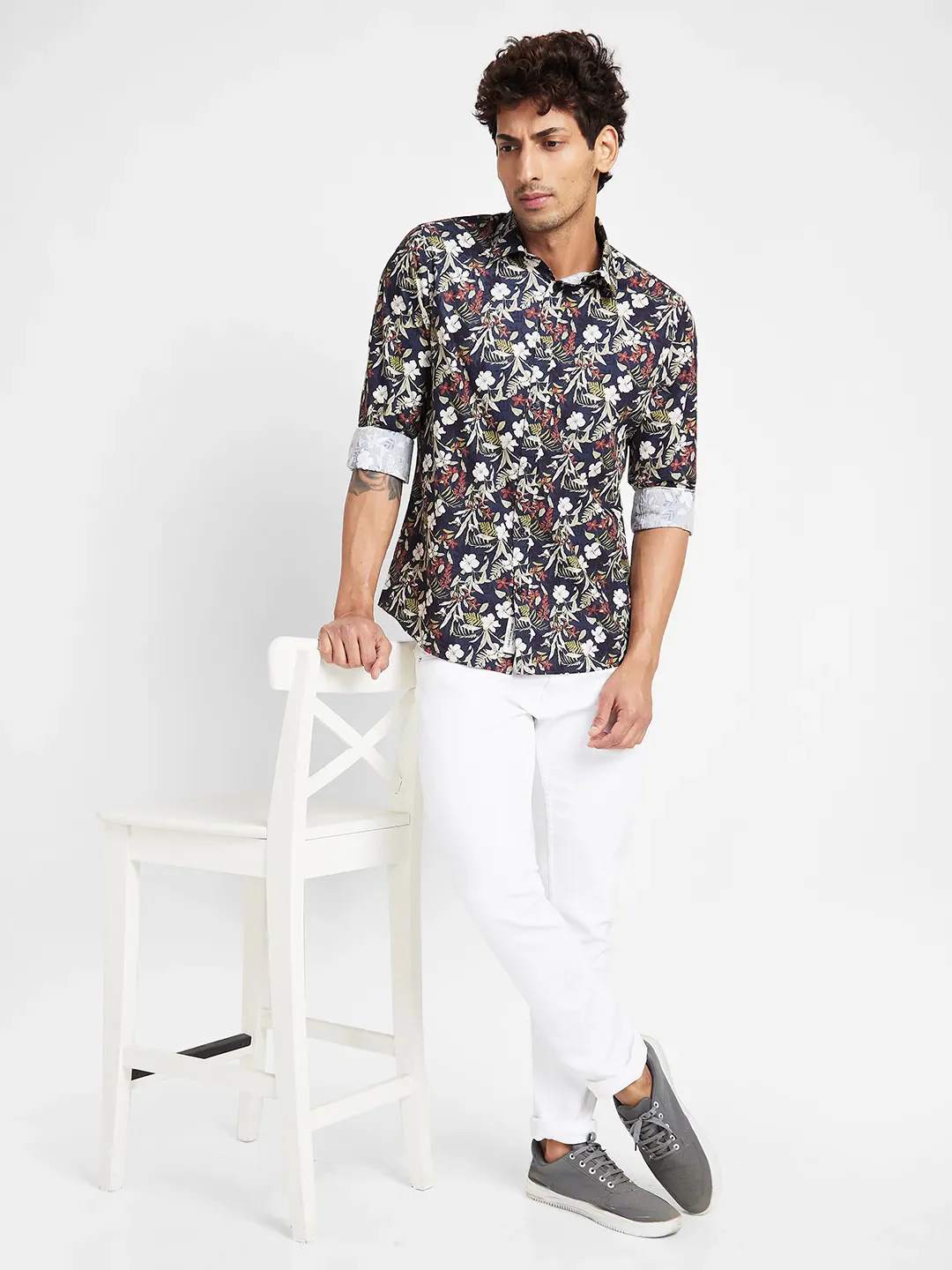 Navy Slim Fit Regular Collar Men's Shirt by Being Human Clothing - Image 6