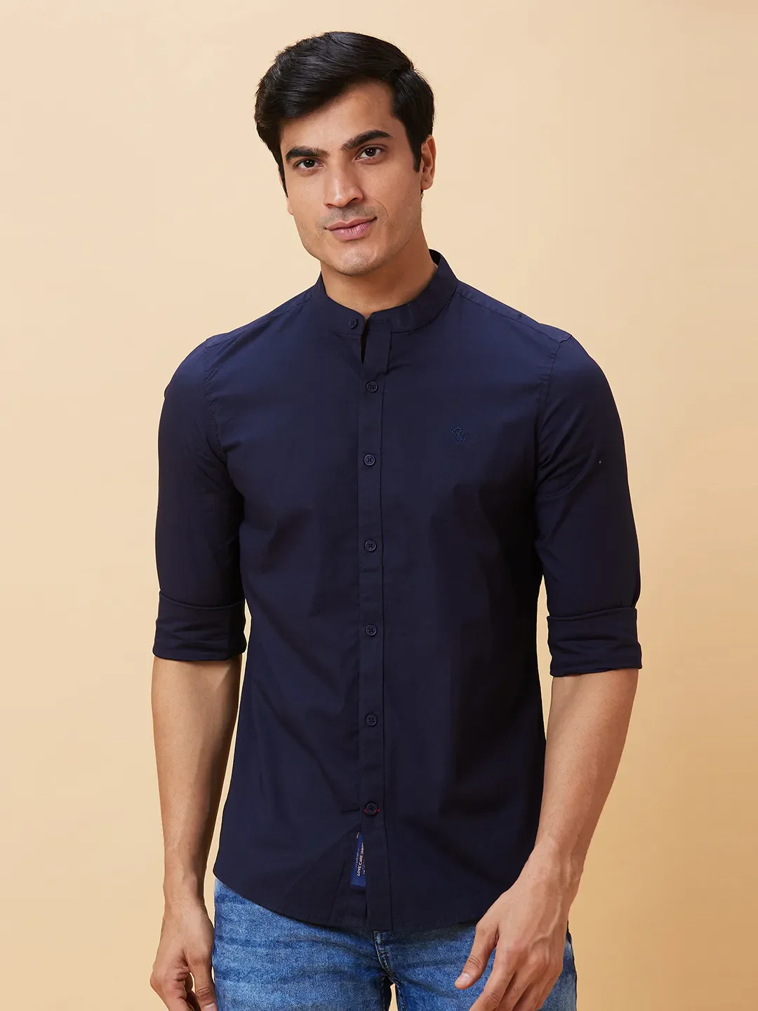Navy Slim Fit Regular Collar Men's Shirt by Being Human Clothing