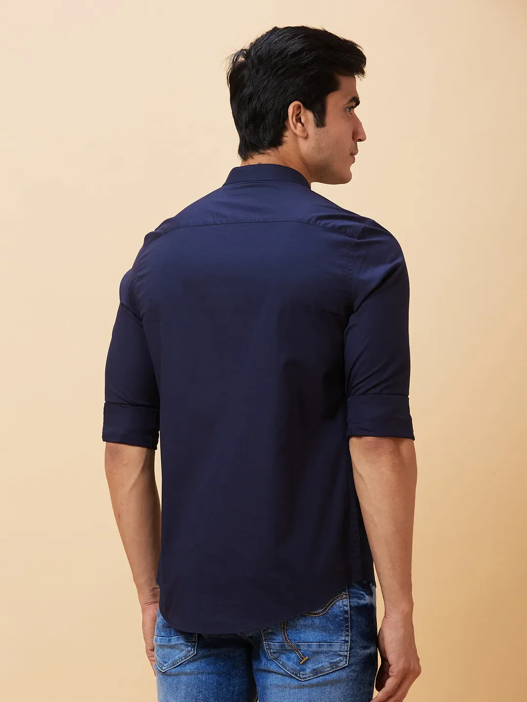 Navy Slim Fit Regular Collar Men's Shirt by Being Human Clothing - Image 3