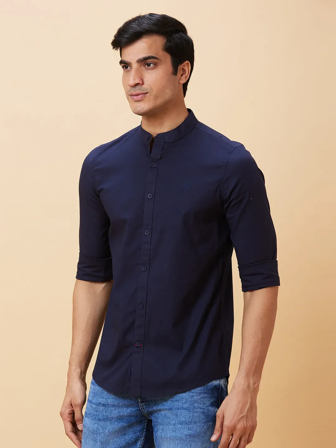 Navy Slim Fit Regular Collar Men's Shirt by Being Human Clothing - Image 4