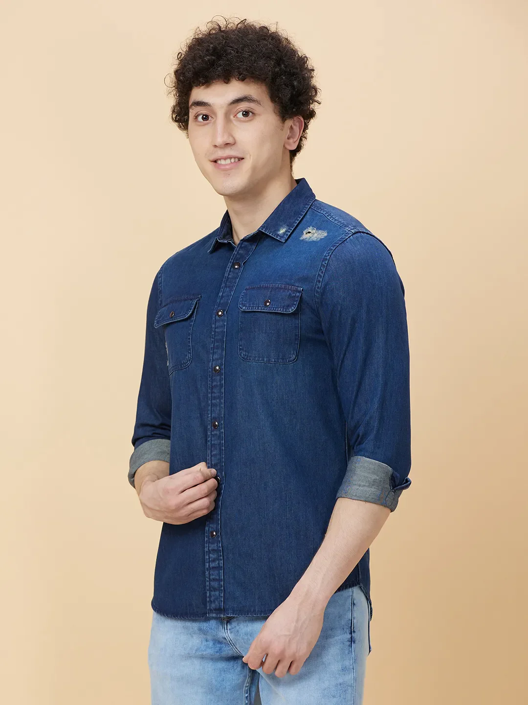 Navy Slim Fit Regular Collar Men's Shirt by Being Human Clothing - Image 3