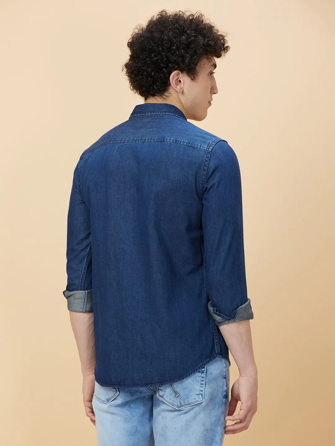 Navy Slim Fit Regular Collar Men's Shirt by Being Human Clothing - Image 4