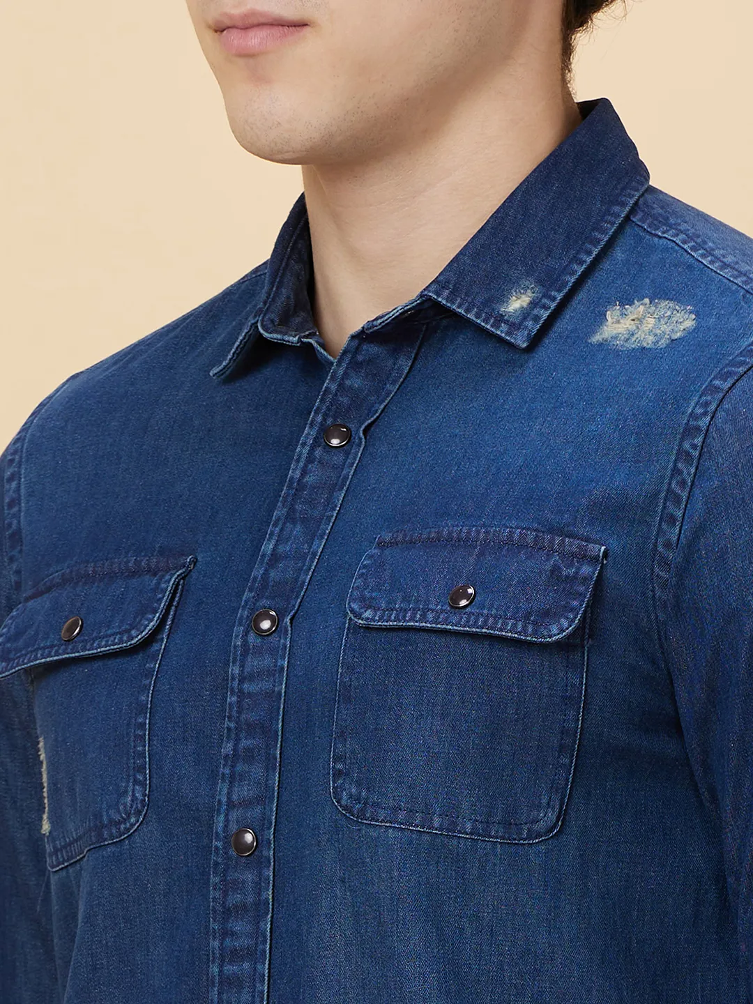 Navy Slim Fit Regular Collar Men's Shirt by Being Human Clothing - Image 5