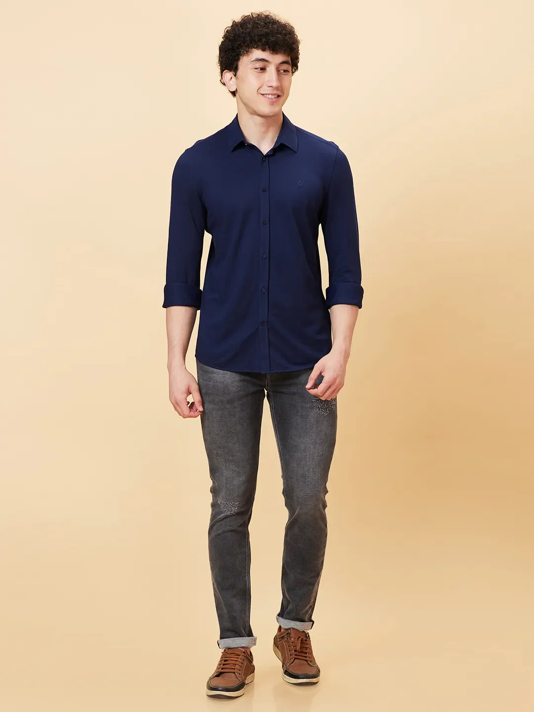Navy Slim Fit Regular Collar Men's Shirt by Being Human Clothing - Image 2