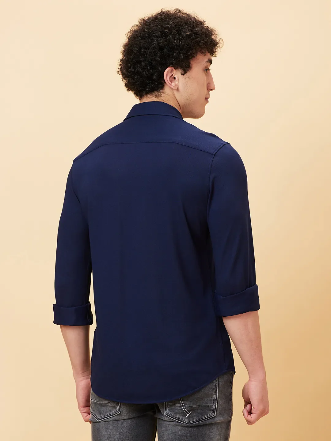 Navy Slim Fit Regular Collar Men's Shirt by Being Human Clothing - Image 4