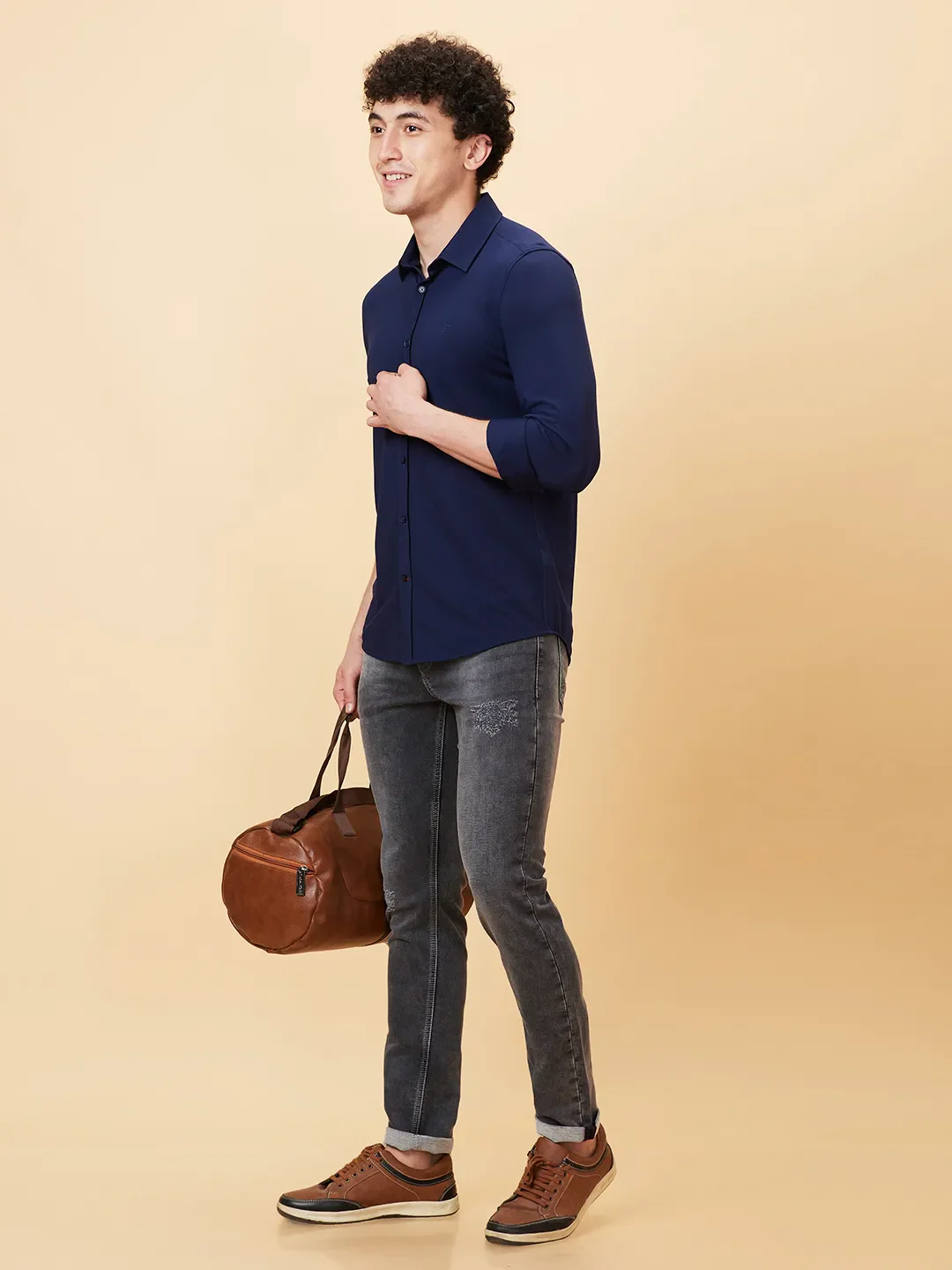 Navy Slim Fit Regular Collar Men's Shirt by Being Human Clothing - Image 6