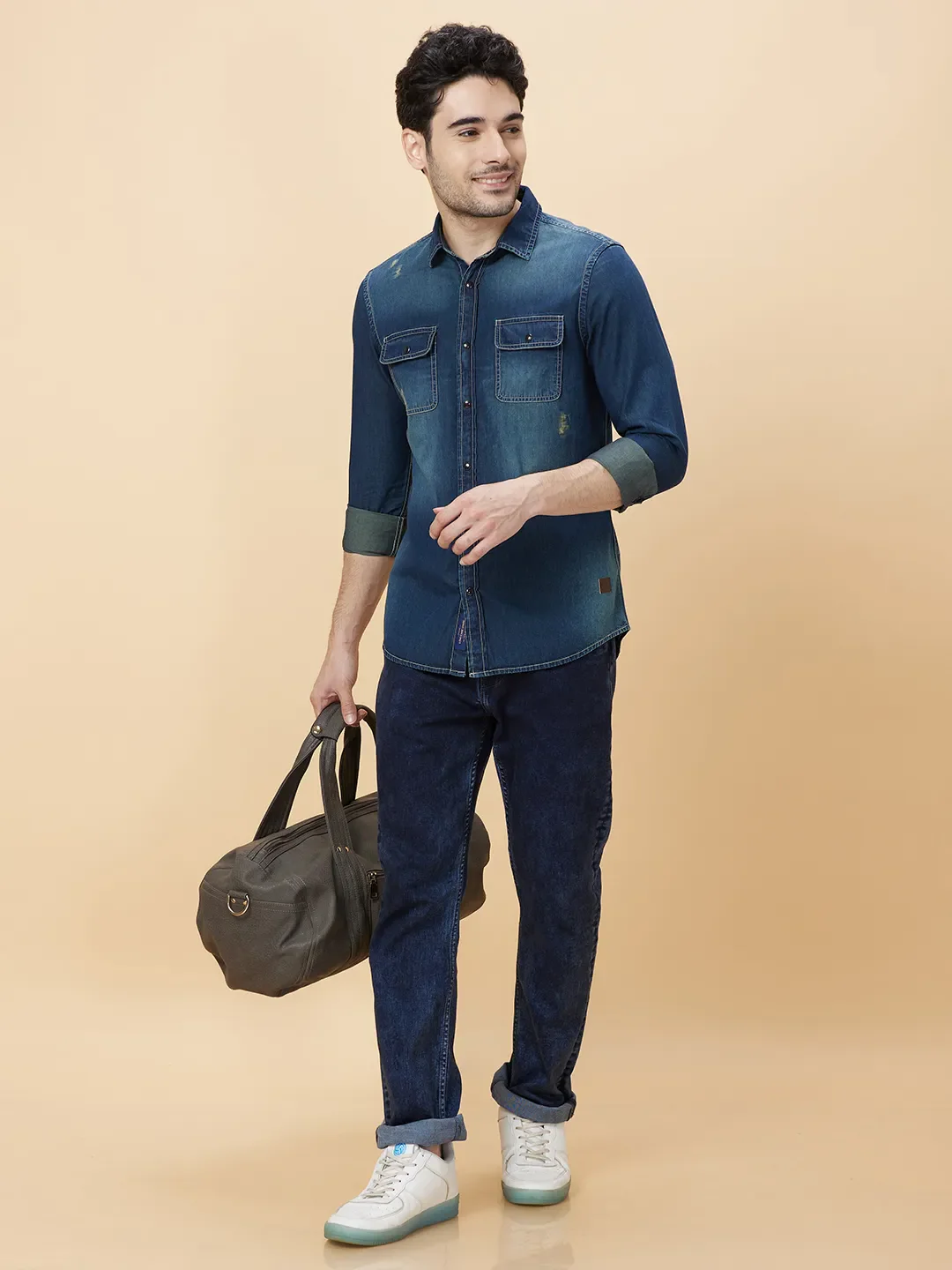 Blue Slim Straight Fit Regular Collar Long Sleeves Men's Shirt by Being Human Clothing - Image 6