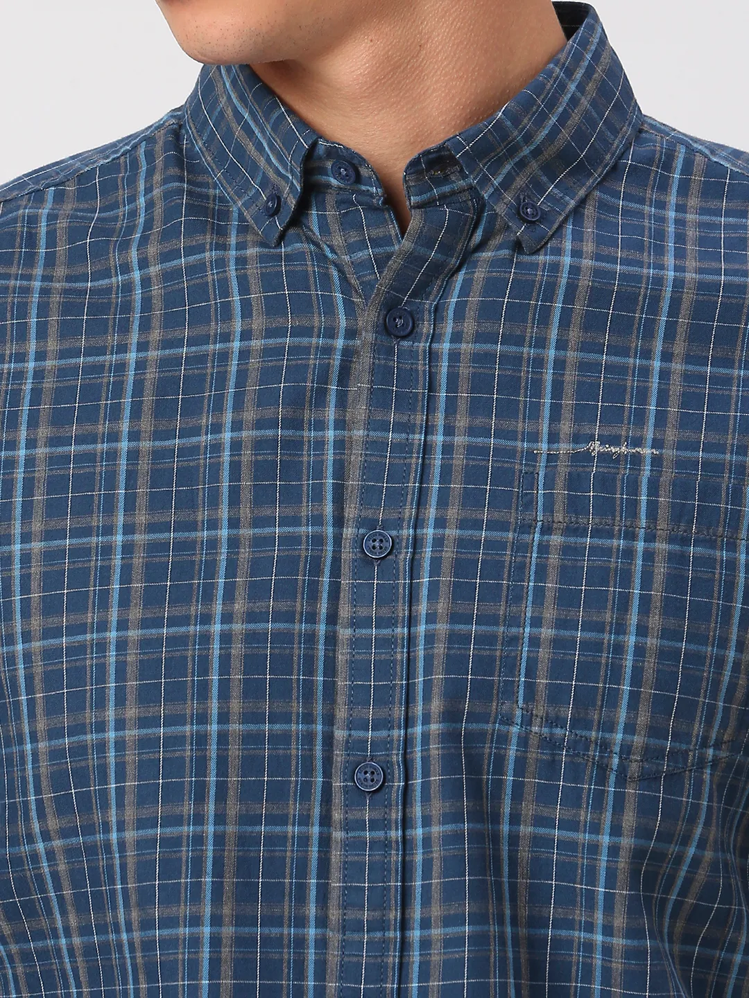 Blue Slim Straight Fit Regular Collar Long Sleeves Men's Shirt by Being Human Clothing - Image 5