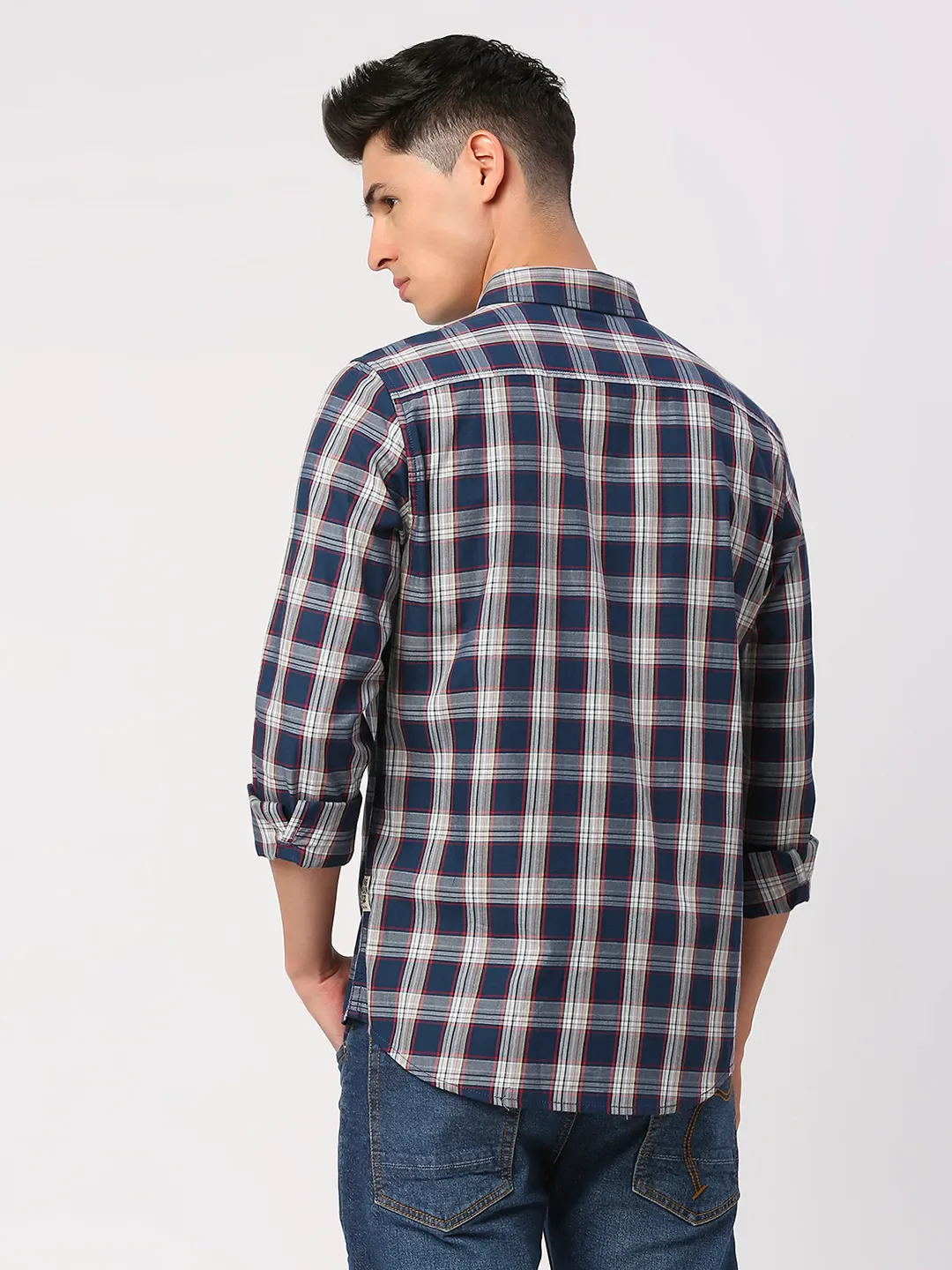 Navy Slim Fit Regular Collar Men's Shirt by Being Human Clothing - Image 4
