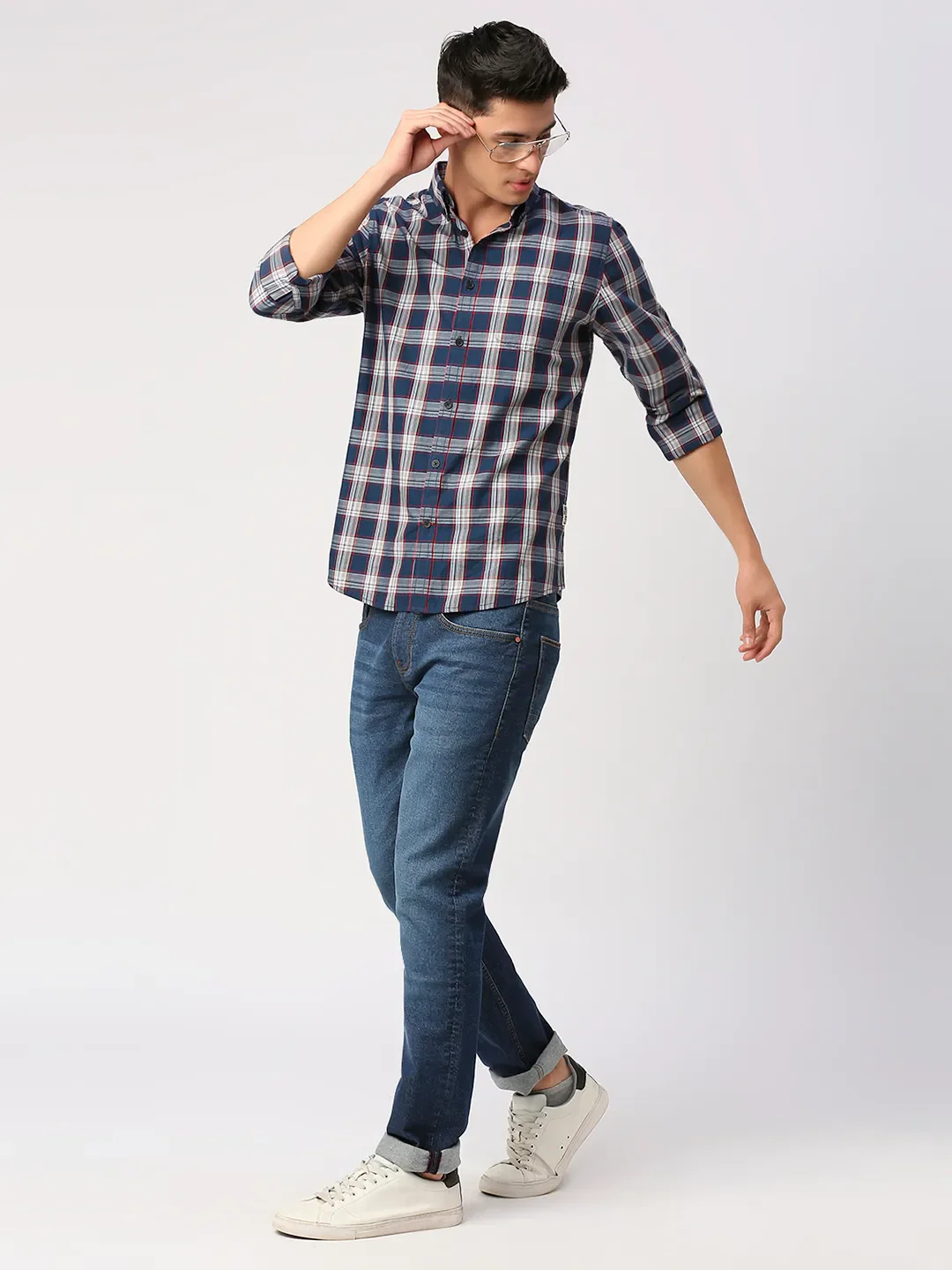 Navy Slim Fit Regular Collar Men's Shirt by Being Human Clothing - Image 6