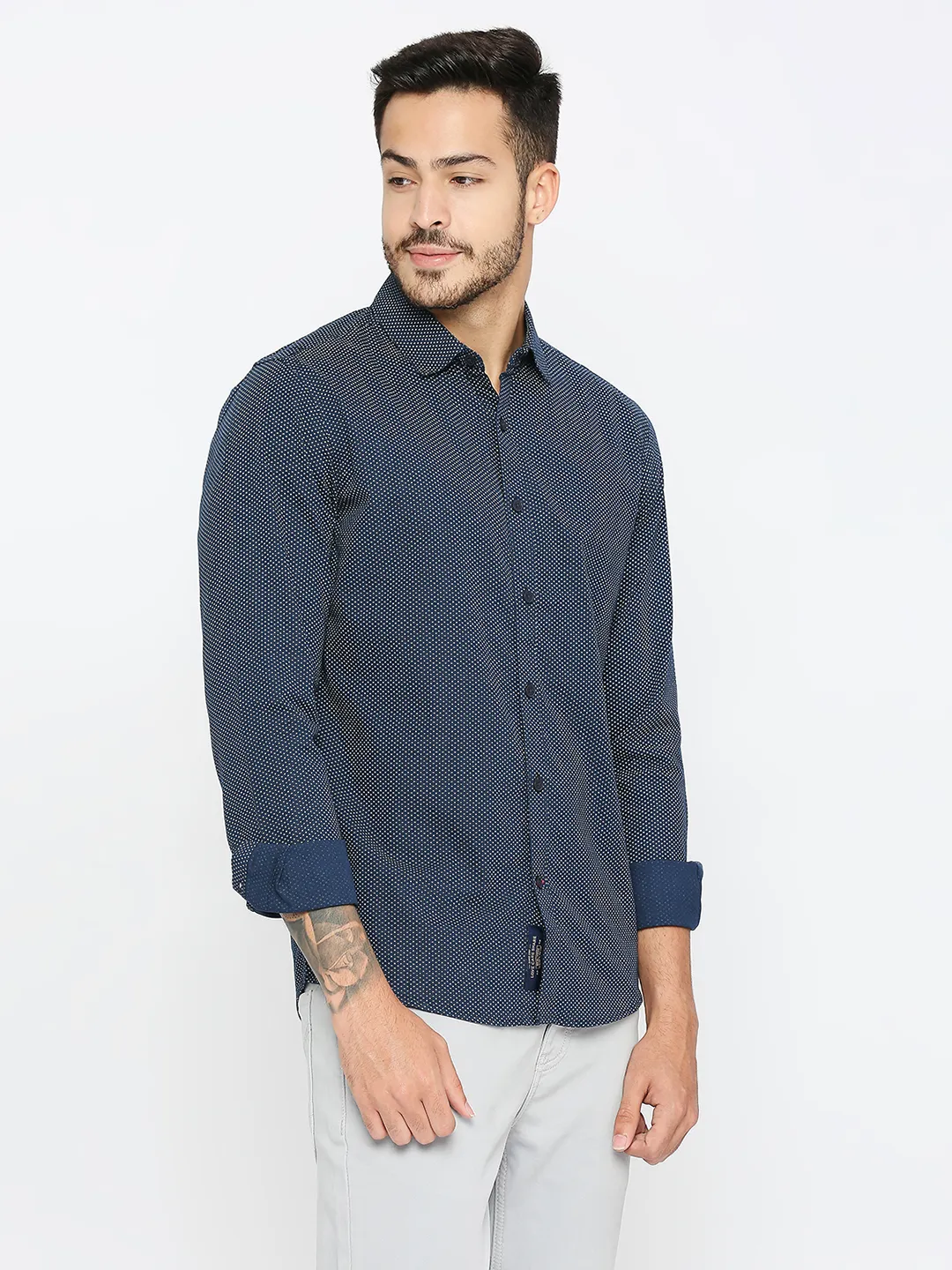 Blue Slim Straight Fit Regular Collar Long Sleeves Men's Shirt by Being Human Clothing - Image 3