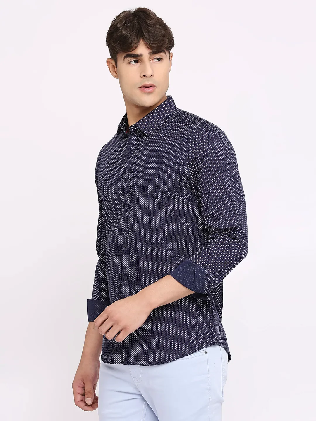 Navy Slim Fit Regular Collar Men's Shirt by Being Human Clothing - Image 2