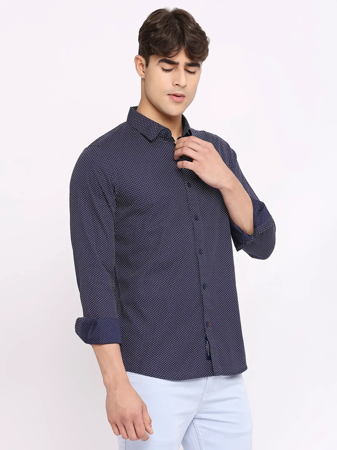 Navy Slim Fit Regular Collar Men's Shirt by Being Human Clothing - Image 3