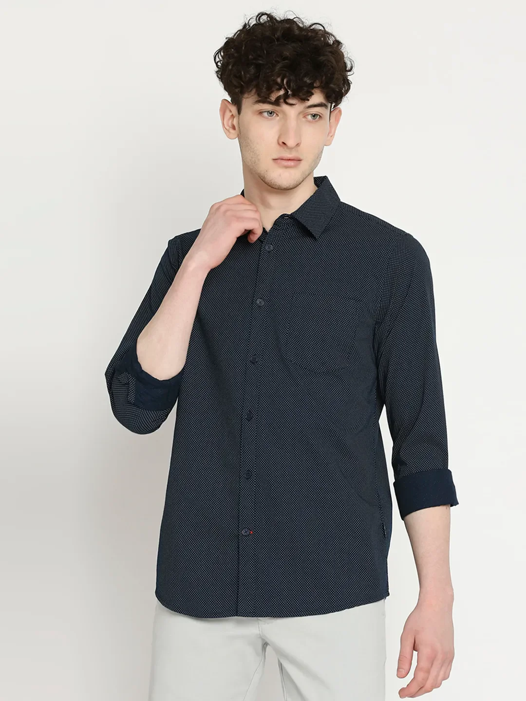 Blue Slim Straight Fit Regular Collar Long Sleeves Men's Shirt by Being Human Clothing