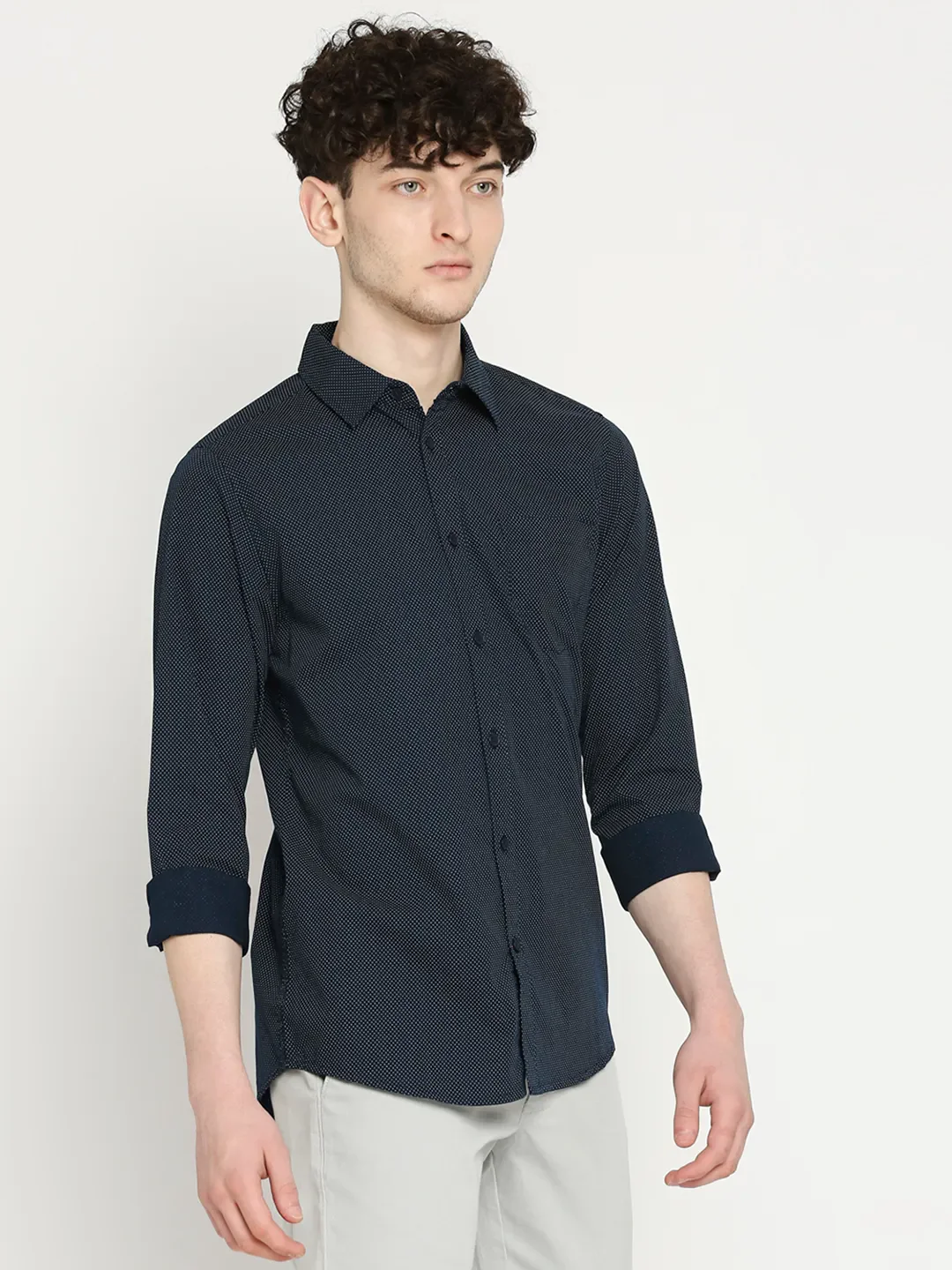 Blue Slim Straight Fit Regular Collar Long Sleeves Men's Shirt by Being Human Clothing - Image 3
