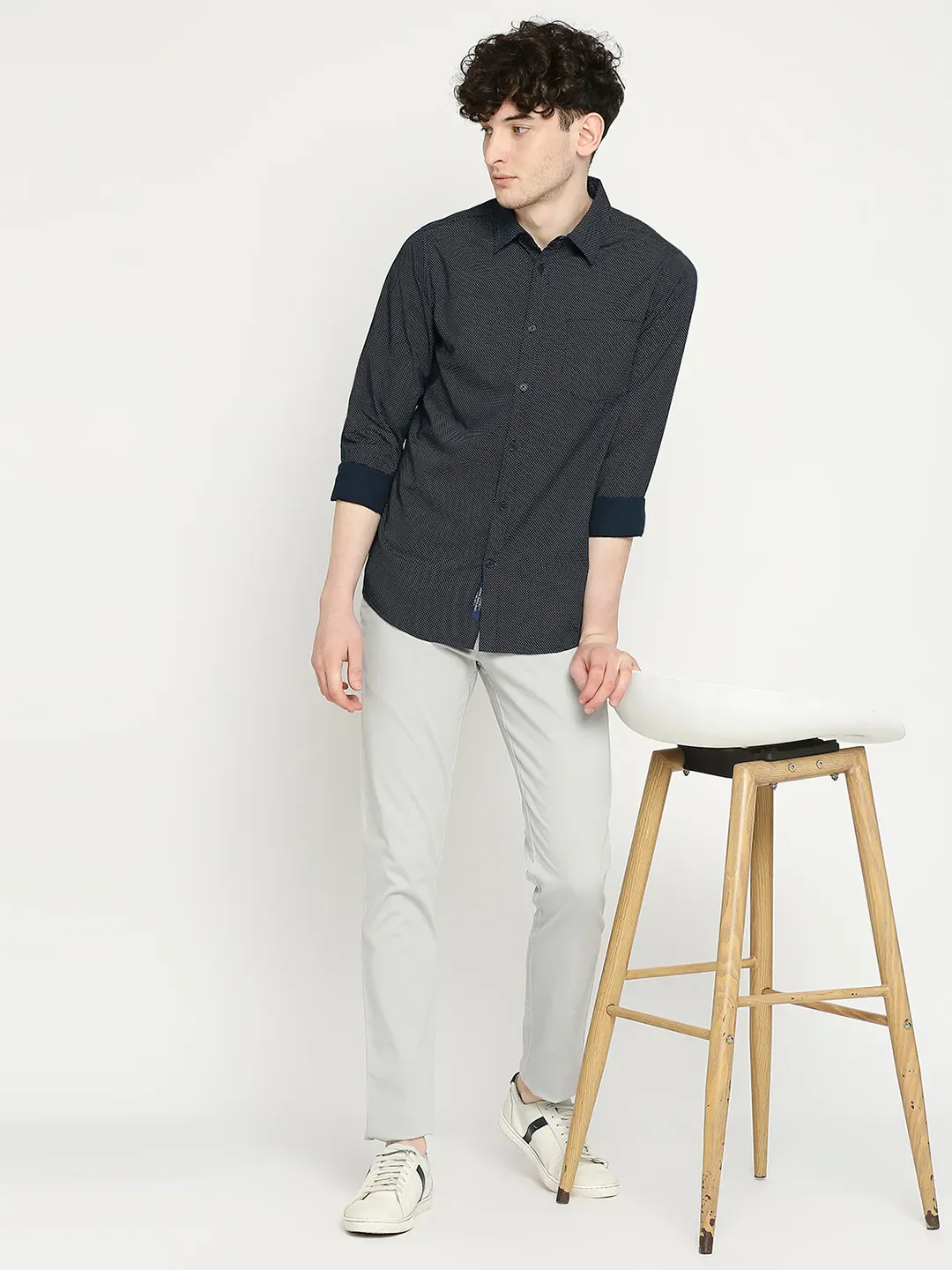 Blue Slim Straight Fit Regular Collar Long Sleeves Men's Shirt by Being Human Clothing - Image 6
